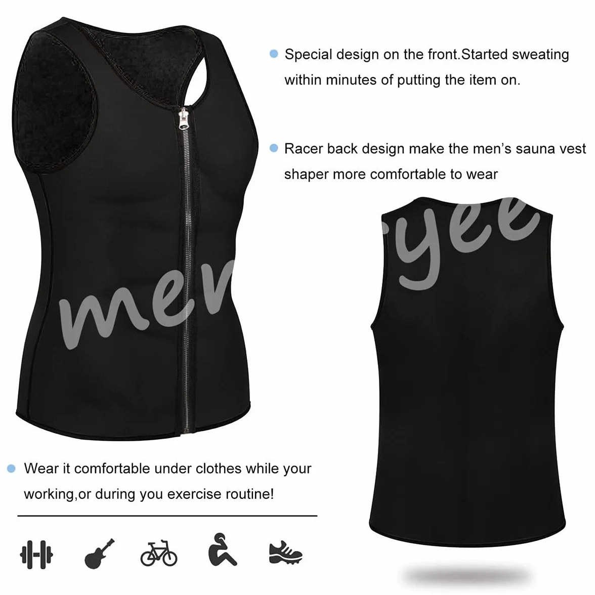 Memoryee Gilet Neoprene Body Shaper Tuta Sauna Allenamento Fitness Uomo