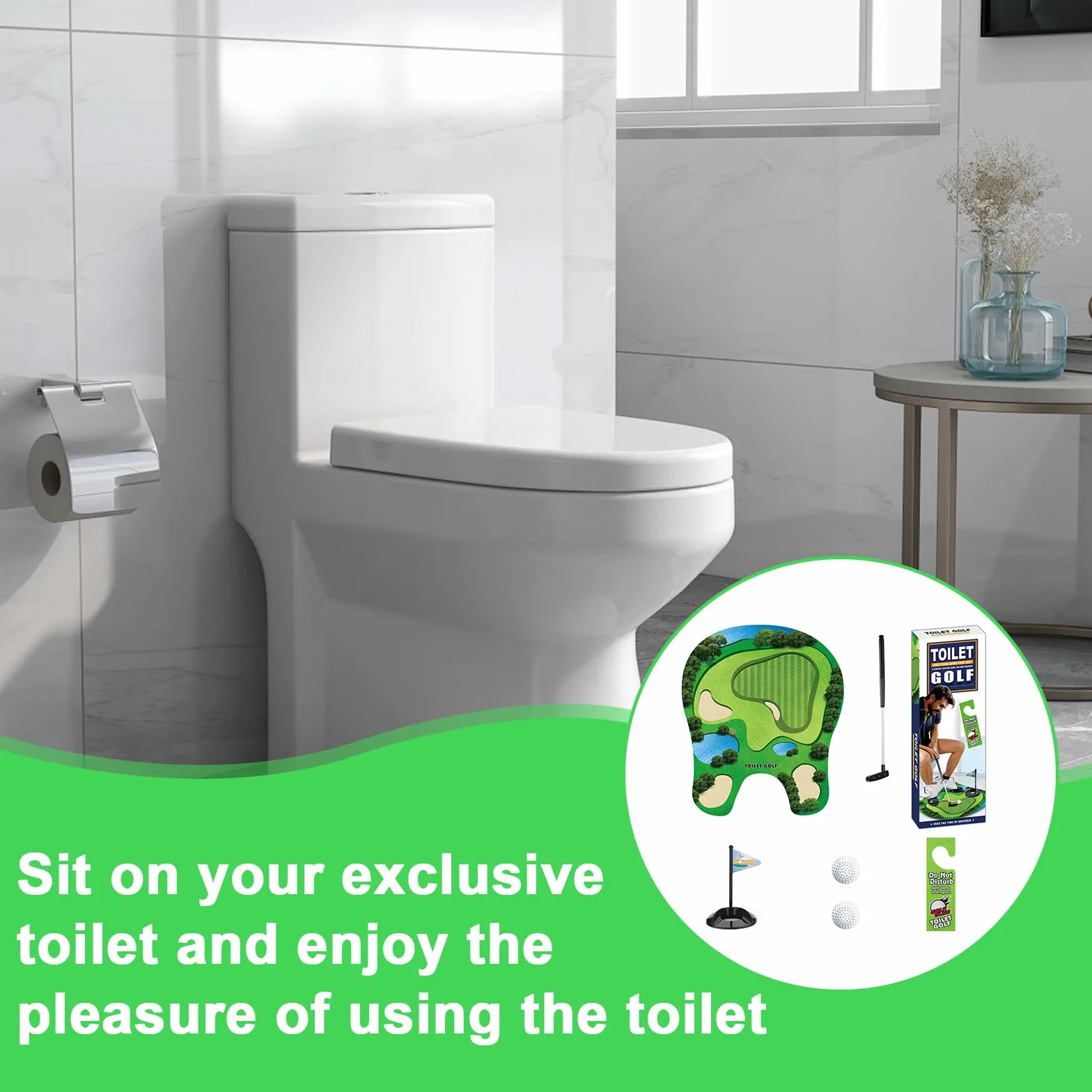 Golf Toilet Game Set 6 Pezzi, Divertente Minigolf Regalo Uomo con Mazza 65 cm, Tappetino, 2 Palline