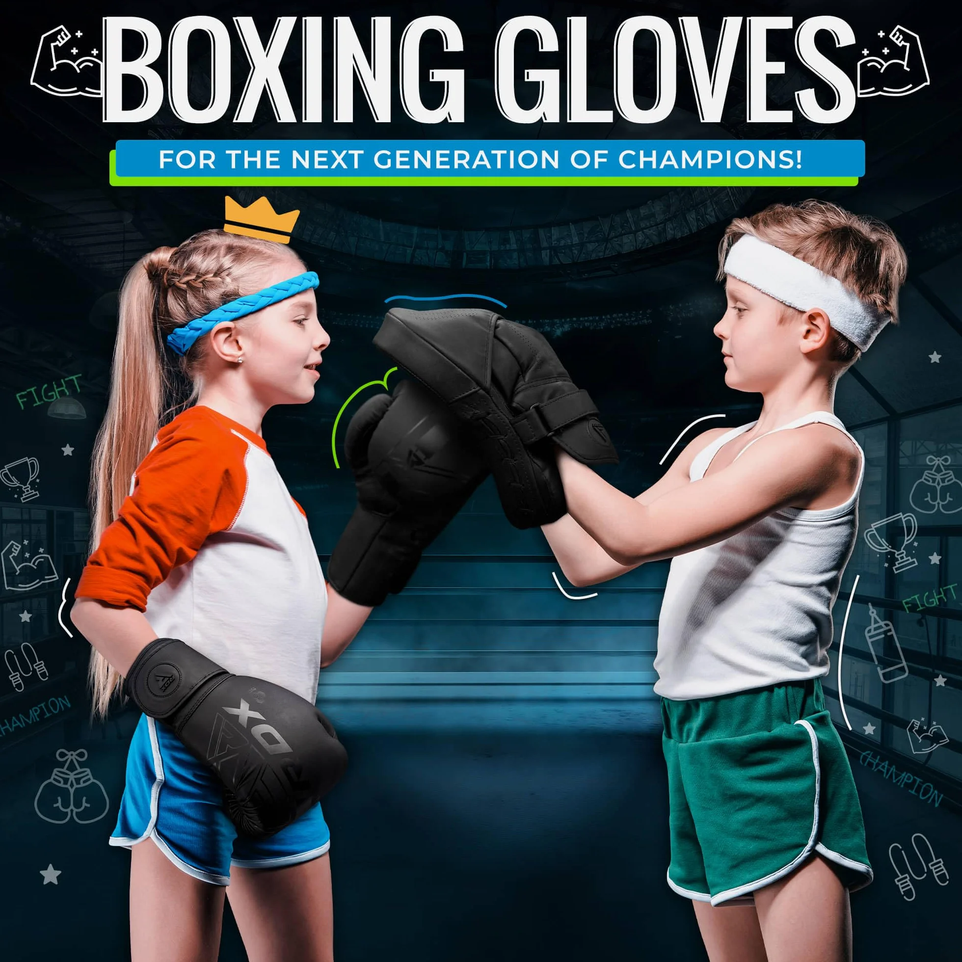 RDX Maya Hide Pelle KARA Junior Guantoni Boxe per Muay Thai, Kickboxing, Sparring e Sacco