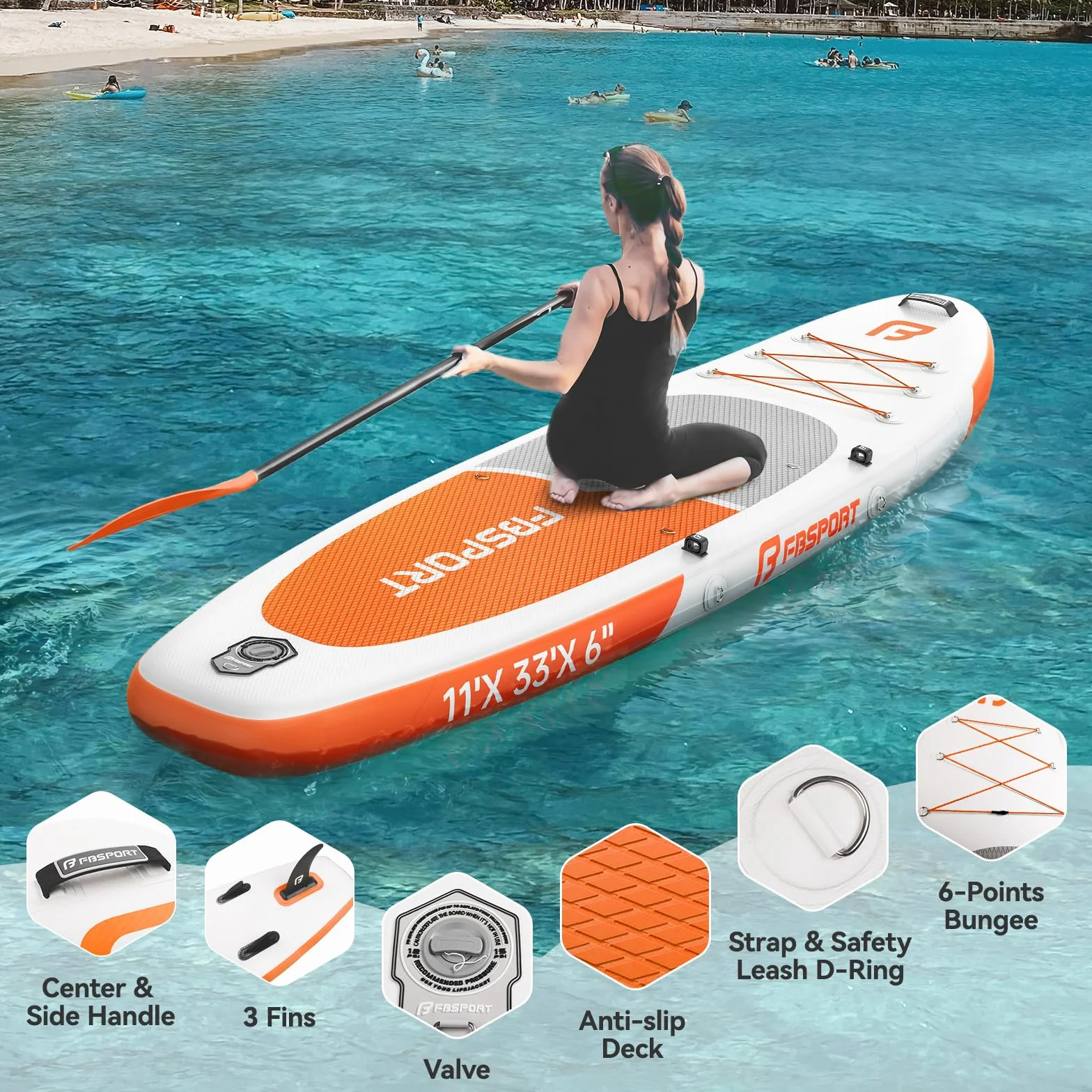 FBSPORT Tavola SUP Gonfiabile Adulti 335 cm, Extra Larga 15 cm, Capacità 160 kg, Set Completo con Pagaia e Pompa