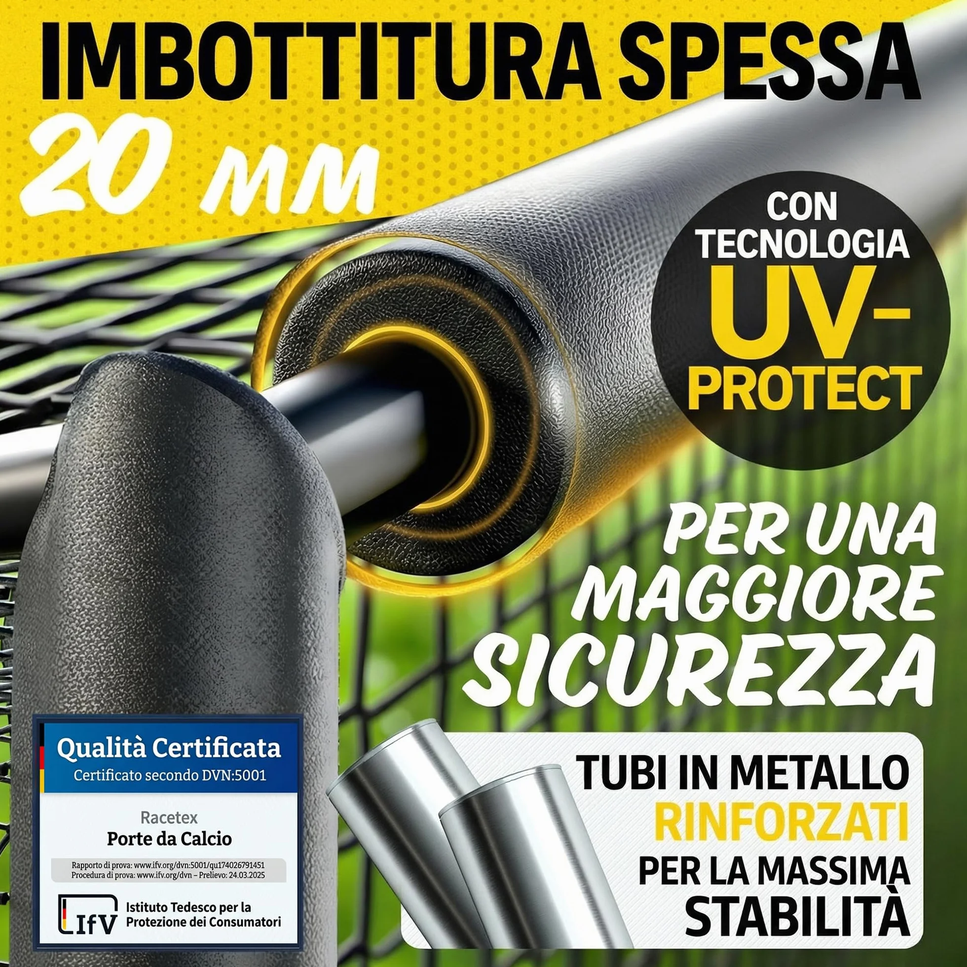 Racetex Porta Calcio Professionale con Imbottitura per Bambini e Adulti - Grandi Porte da Calcio con Picchetti