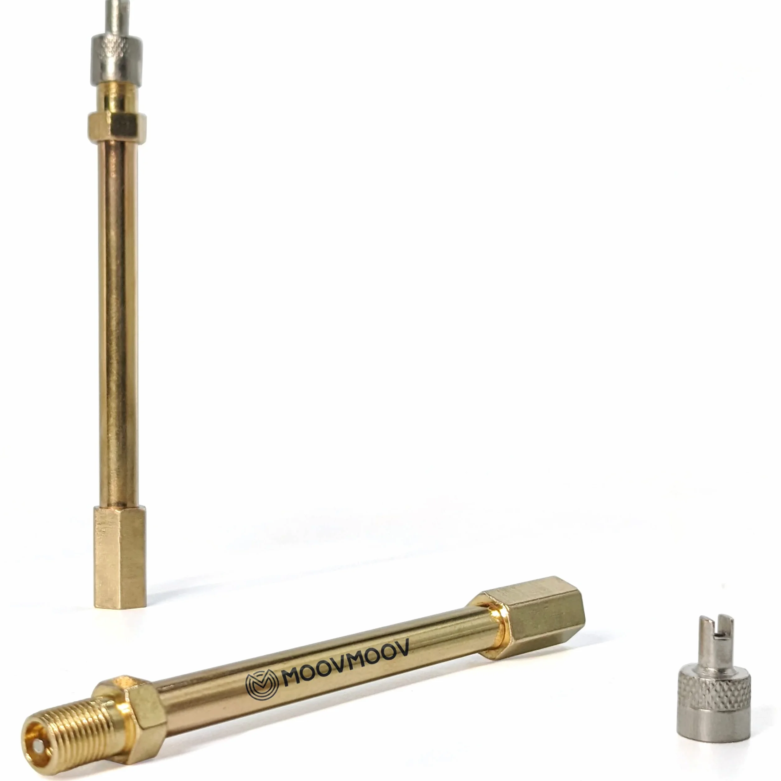 MOOVMOOV Prolunga Valvola Schrader 10 cm in Ottone - Compatibile con Pneumatici Auto Moto Scooter Monopattini Elettrici Carriole e Ruote Gemellate - Estensione Rigida per Gonfiaggio Facile