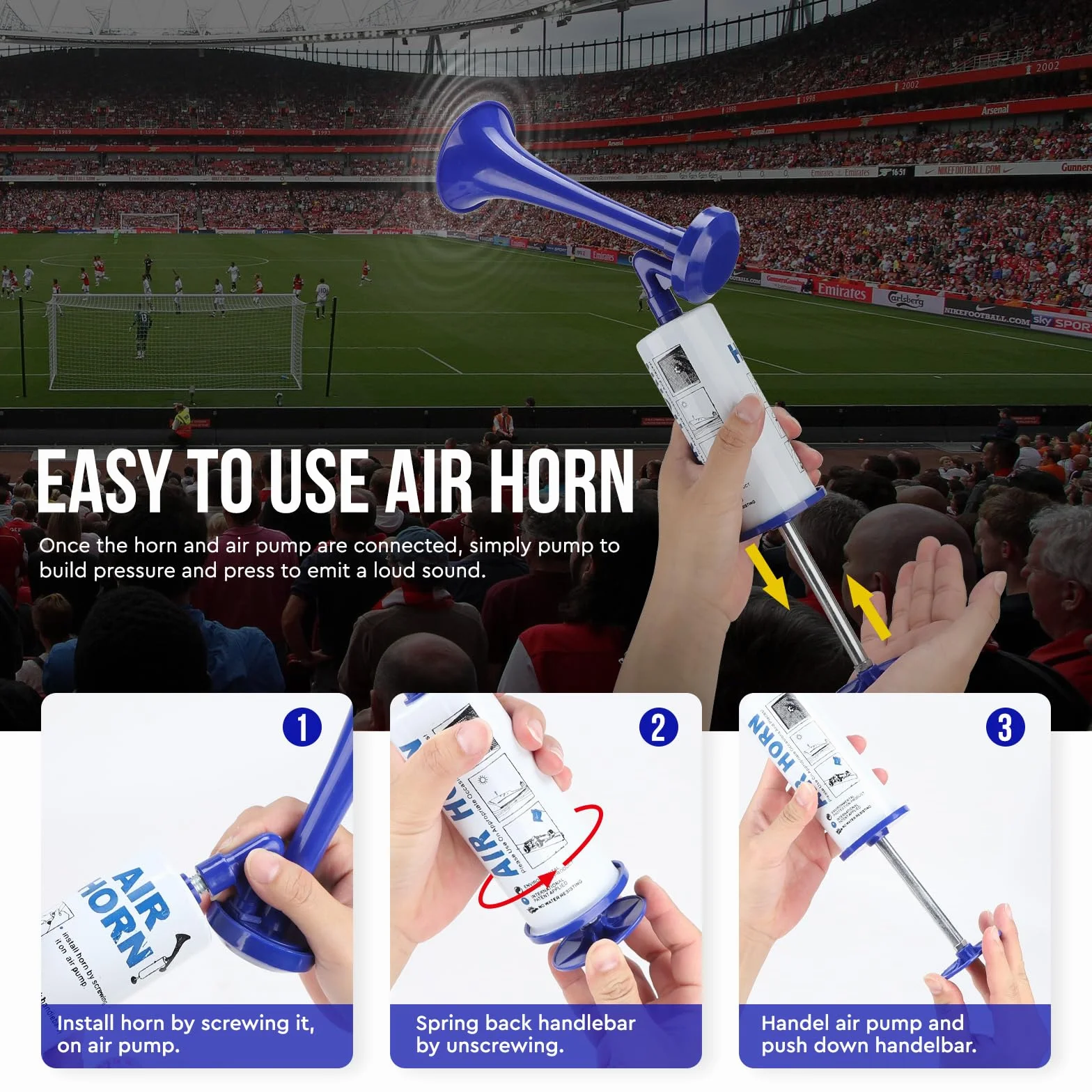 Air Horn Clacson da Calcio Tromba d'Aria Portatile Corno Aereo