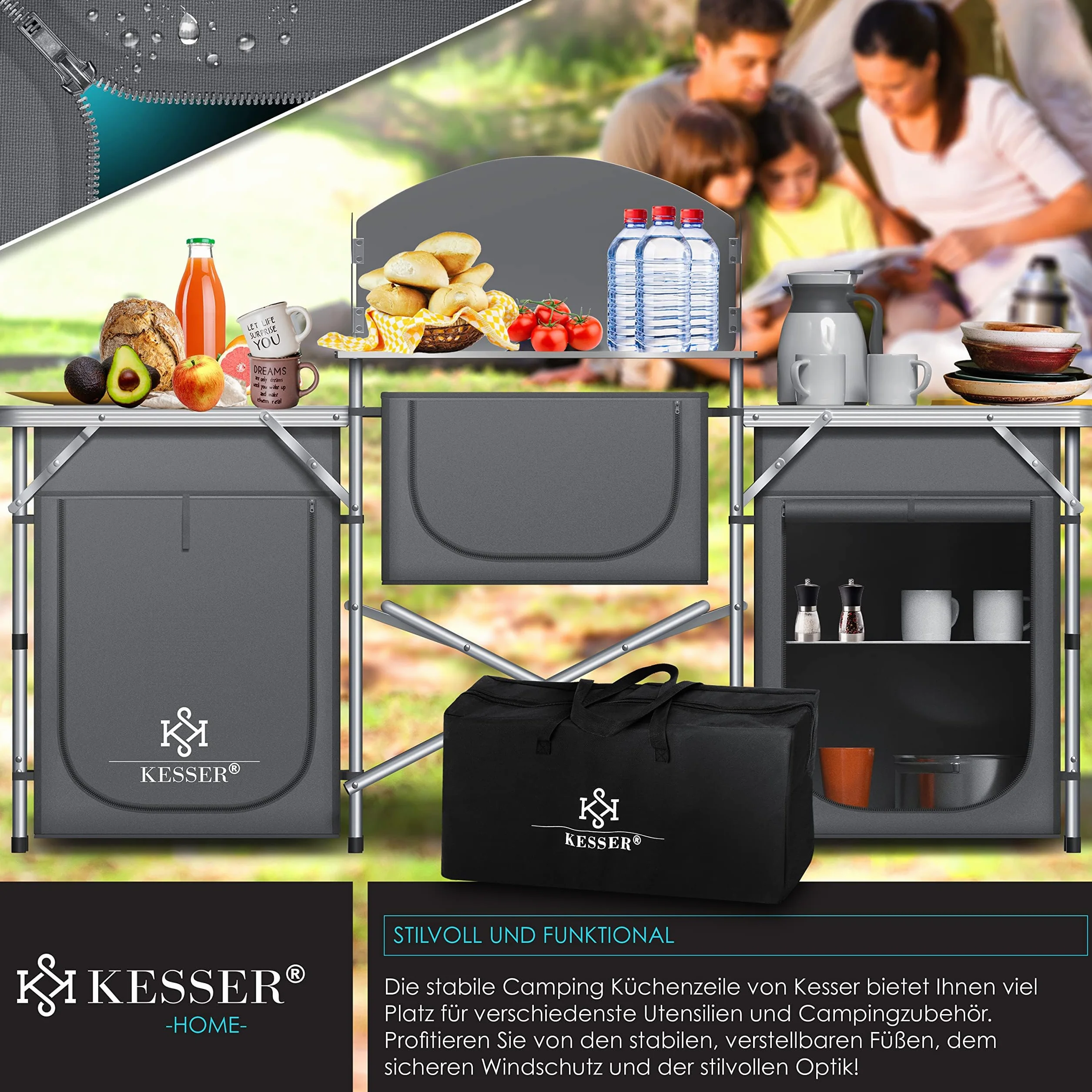 KESSER Mobile da Campeggio, Cucina da Campeggio con Telaio in Alluminio, Borsa da Trasporto