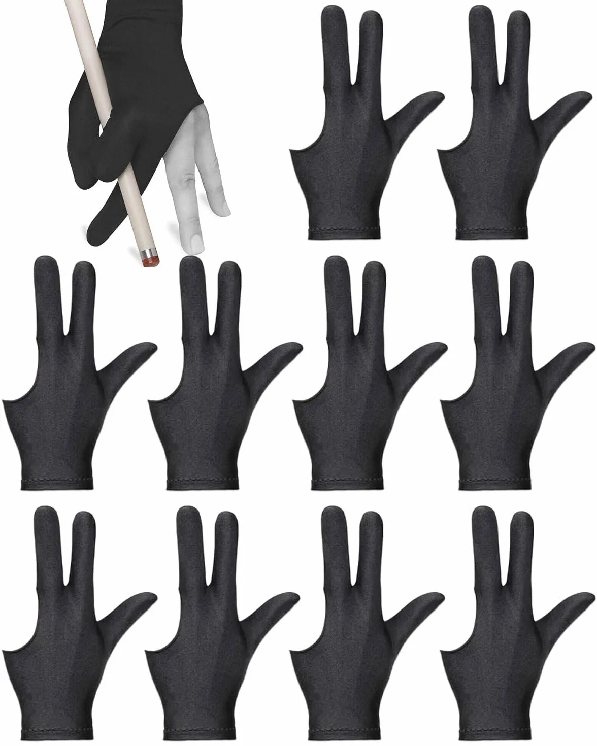 Guanti da biliardo estensibili nero 10 pezzi