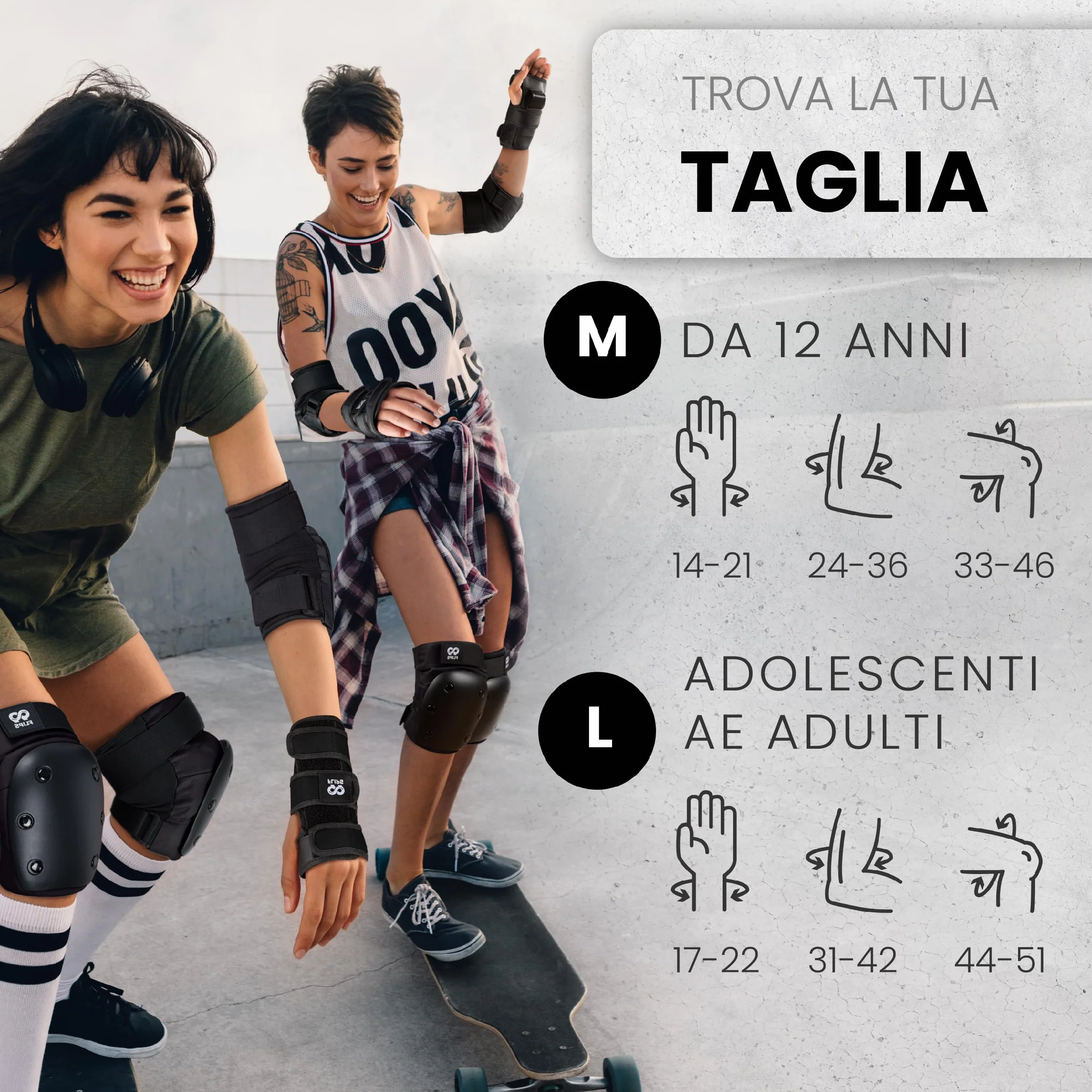 99FLIPS Protezioni Skateboard Adulto e Giovani - Set Ginocchiere Gomitiere