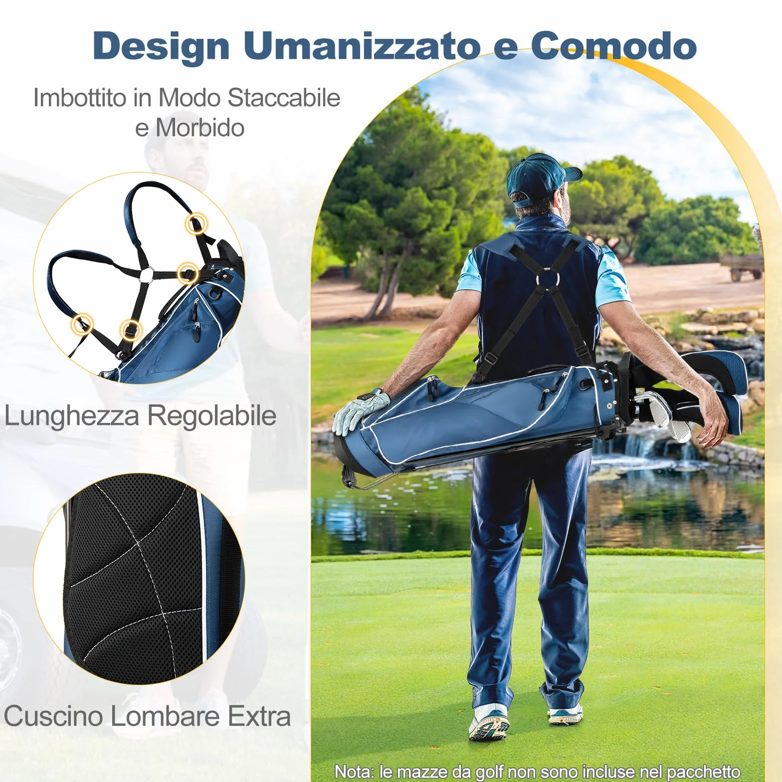GYMAX Borsa da Golf con Cavalletto 20,5 x 14 x 125 cm