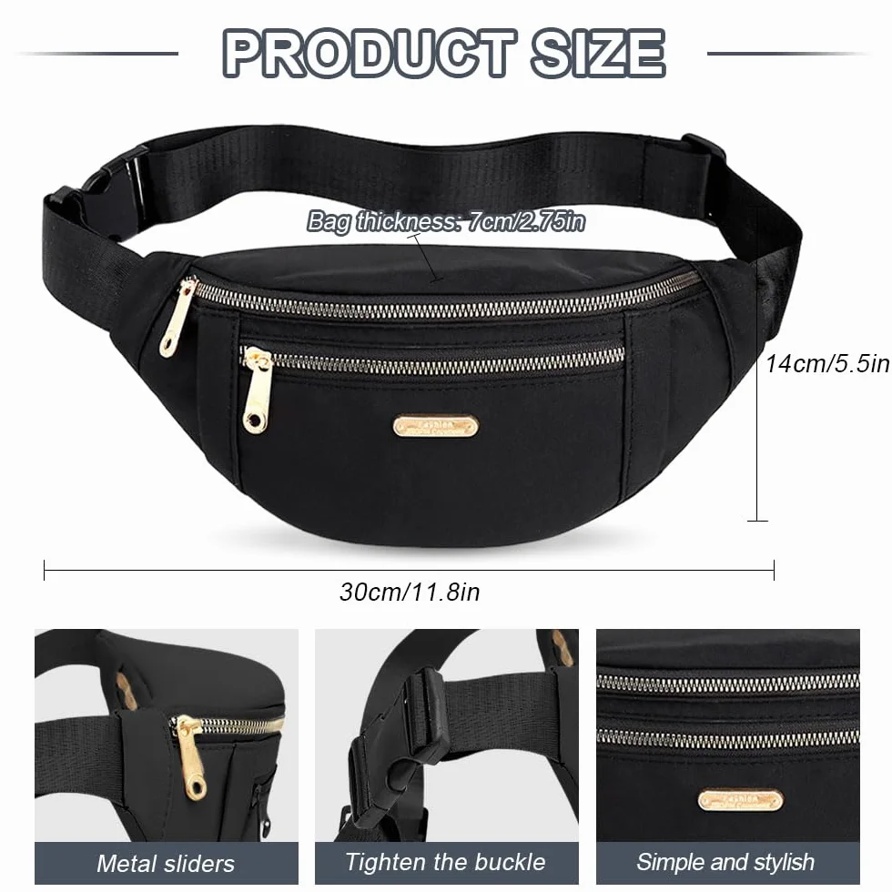 Marsupio Donna Uomo Viaggio Lavoro Fanny Pack Waist Bum Bag Belt Sportivo Tracolla Regolabile Borsa Monospalla Shopping Nero