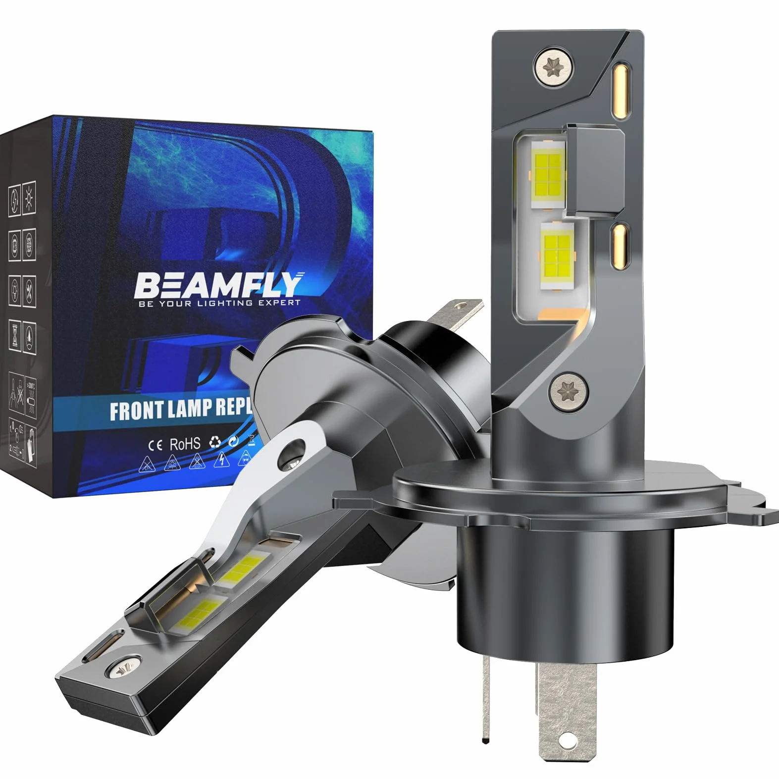 H4 LED 20000lm 100W, Lampadine Per Fari Auto e Moto, Kit Lampadina 12v per Abbaglianti o Anabbaglianti, Dimensioni 1:1 Alogena, Plug and Play, Luce Bianca 6500k, 2 Lampade LED H4