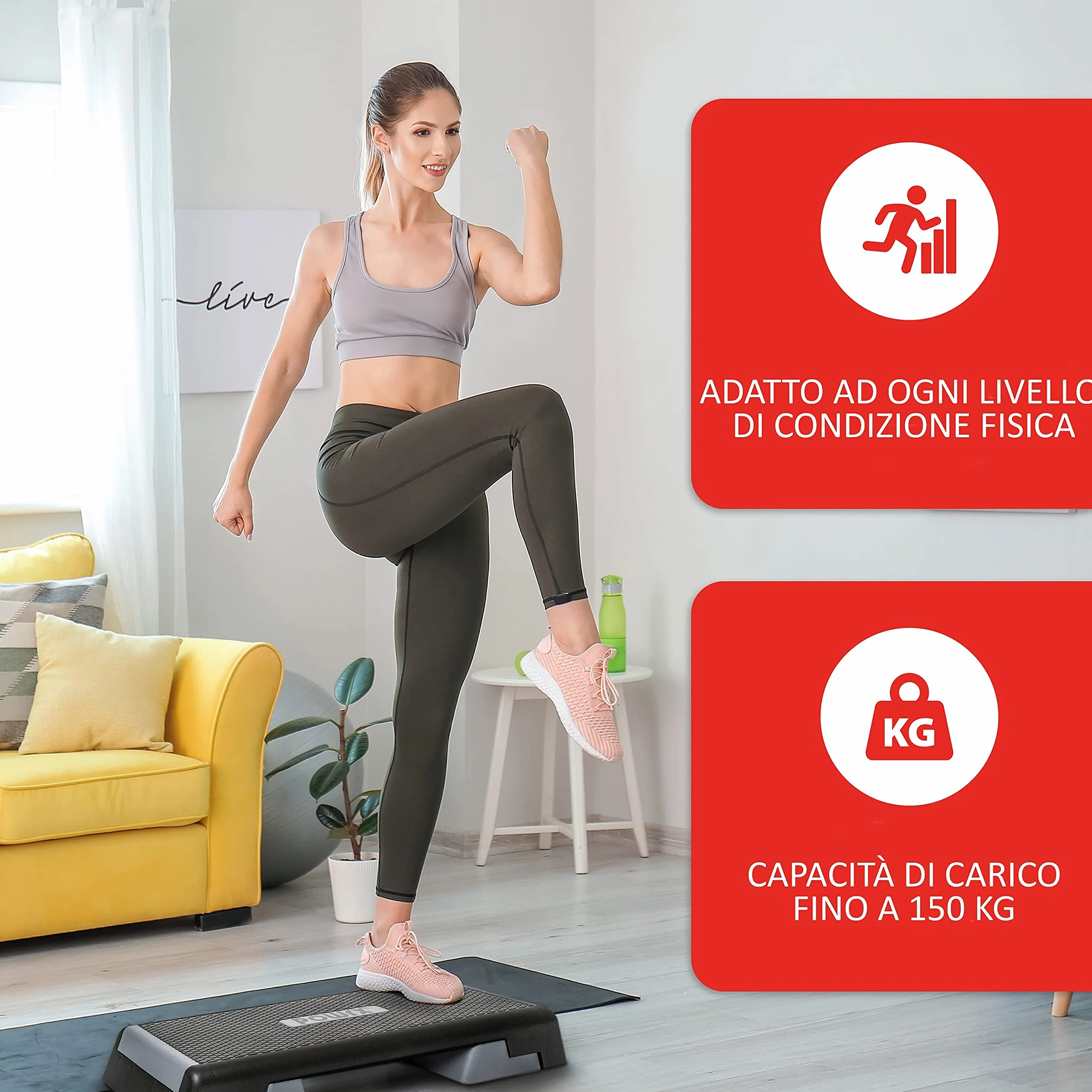 POWRX Step Aerobics Professional Fitness Stepper 89 x 34 cm Altezza Regolabile Antiscivolo