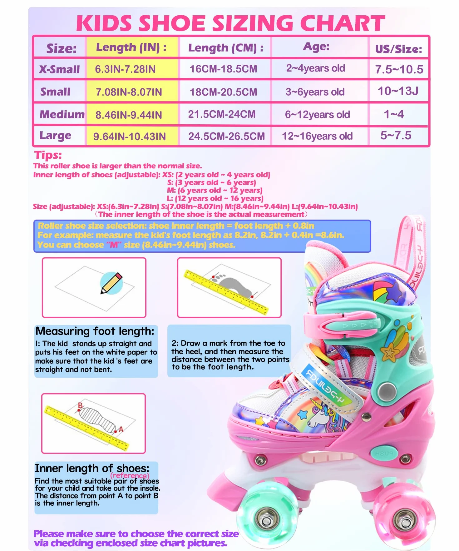 Pattini a Rotelle Bambina Unicorno Pattini Regolabili Pattini a Rotelle in Linea con 4 LED Ruote per Bambini Ragazzi Principianti
