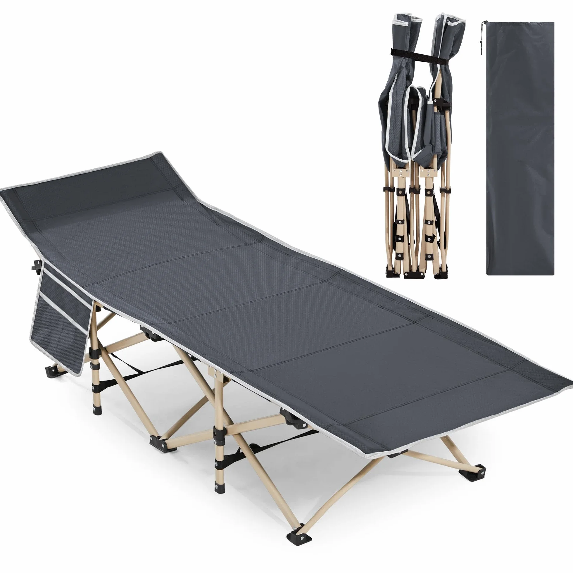 Yaheetech Lettino da Campeggio Pieghevole Portatile 186 x 66 x 52 cm Grigio