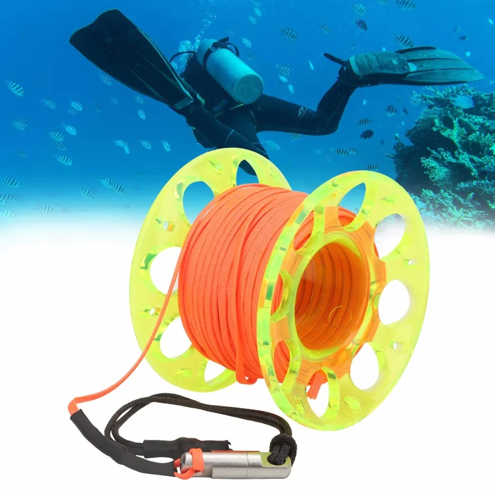 Keenso Bobina da Immersione 15 m, Mulinello da Pesca con Gancio a Forma di P, Giallo