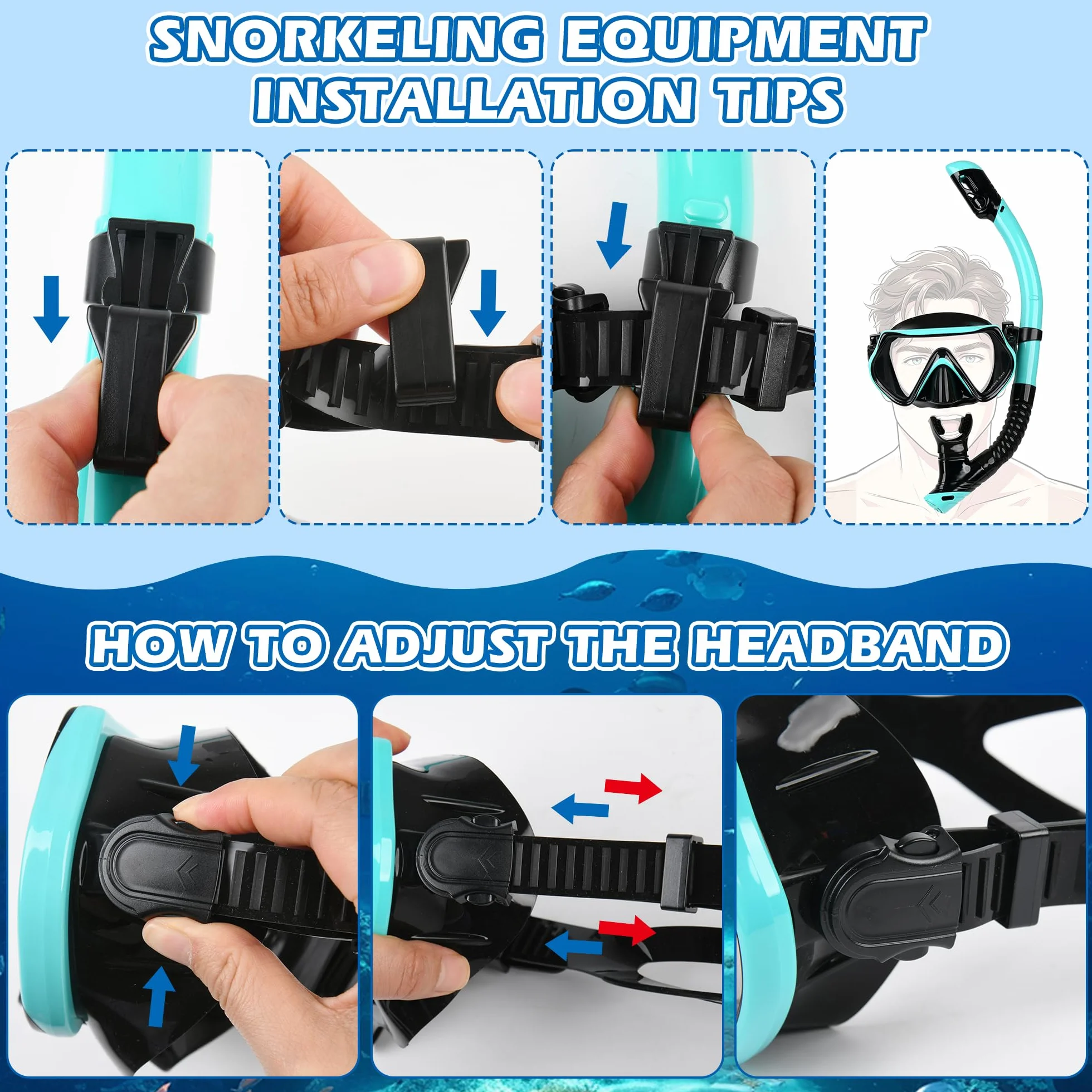 Maschera Snorkeling Adulto Panoramica 180° Antiappannante Sub, Blu Nerastro