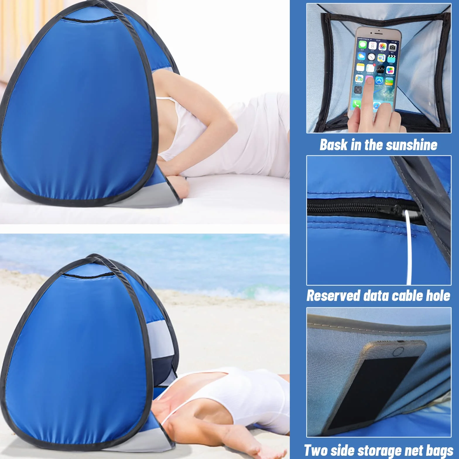 Mini Tenda Parasole da Spiaggia Pop Up Beach, Protezione UV, Istantanea con Custodia, Leggera Impermeabile per Campeggio e Viaggi