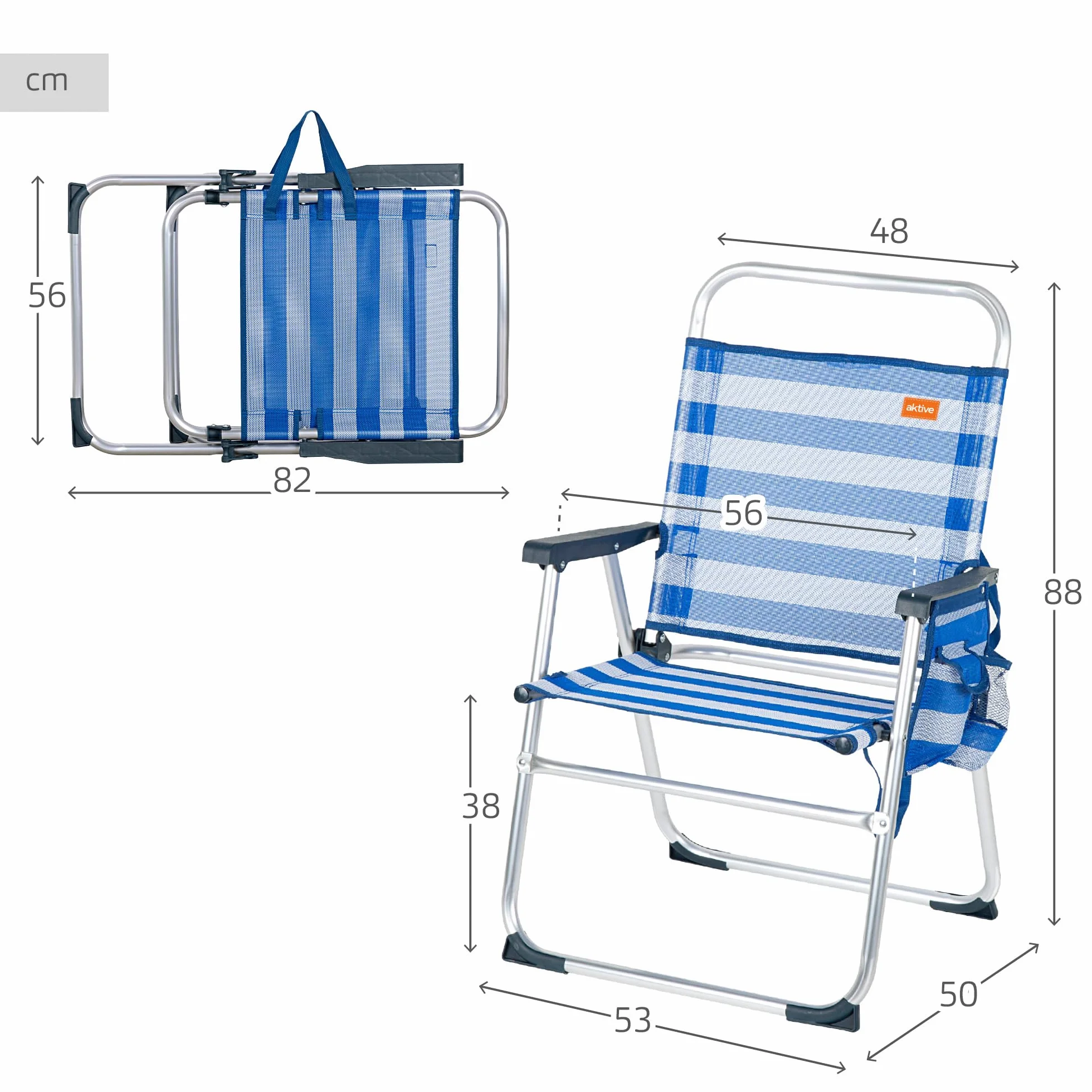 AKTIVE 53952 - Sedia Pieghevole Fissa Alluminio Beach 51x56x90 cm - Blu