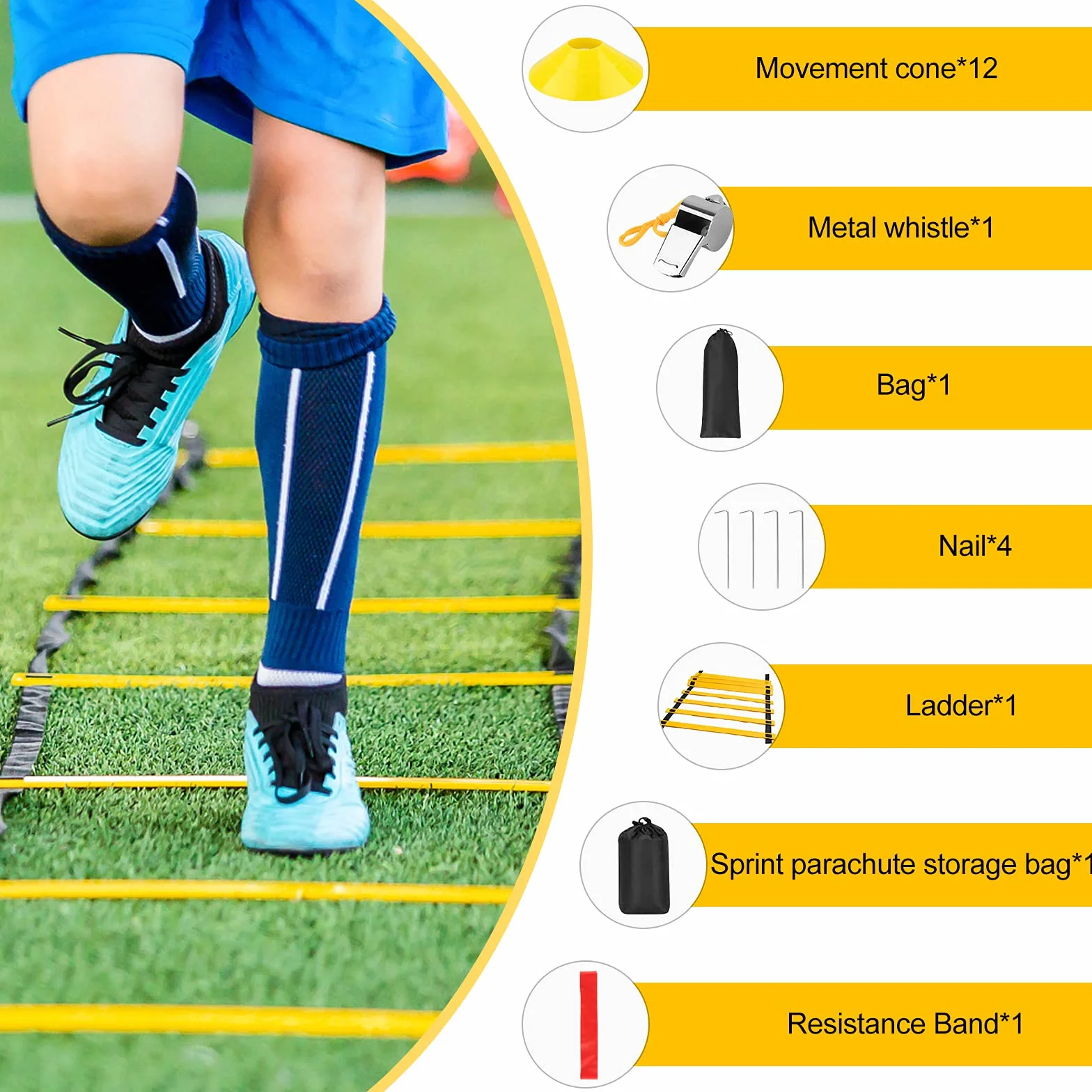 Set Allenamento Agilità Velocità 6M Scala Agilità Scaletta Kit Fitness Calcio Pallacanestro