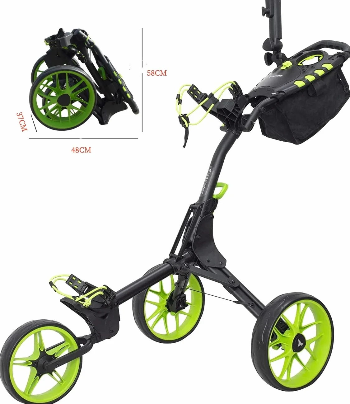 Newfly Carrello da golf a 3 ruote pieghevole con freno a pedale e porta ombrello