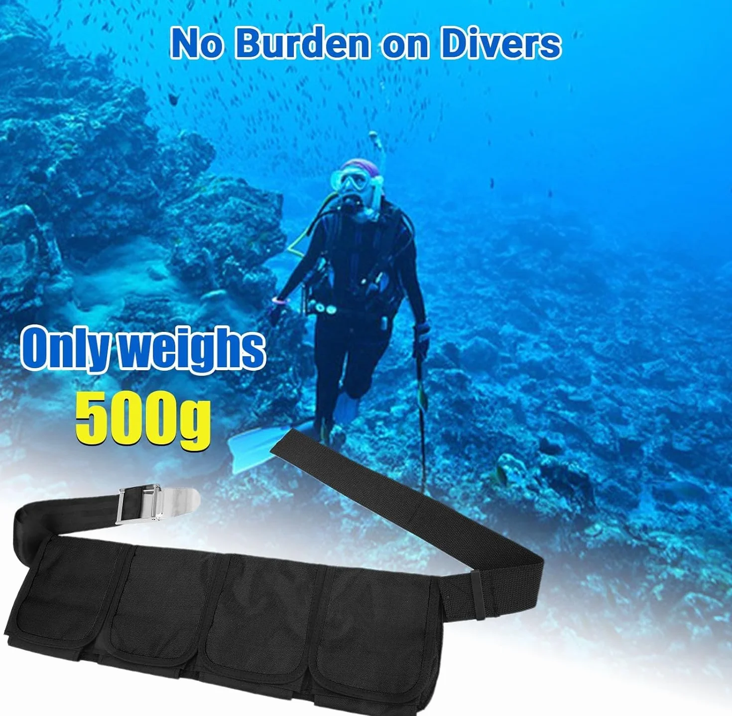 Cintura con Piombi da Sub in Tessuto Oxford 4 Tasche Fibbia Sgancio Rapido Regolabile per Immersioni Snorkeling Apnea
