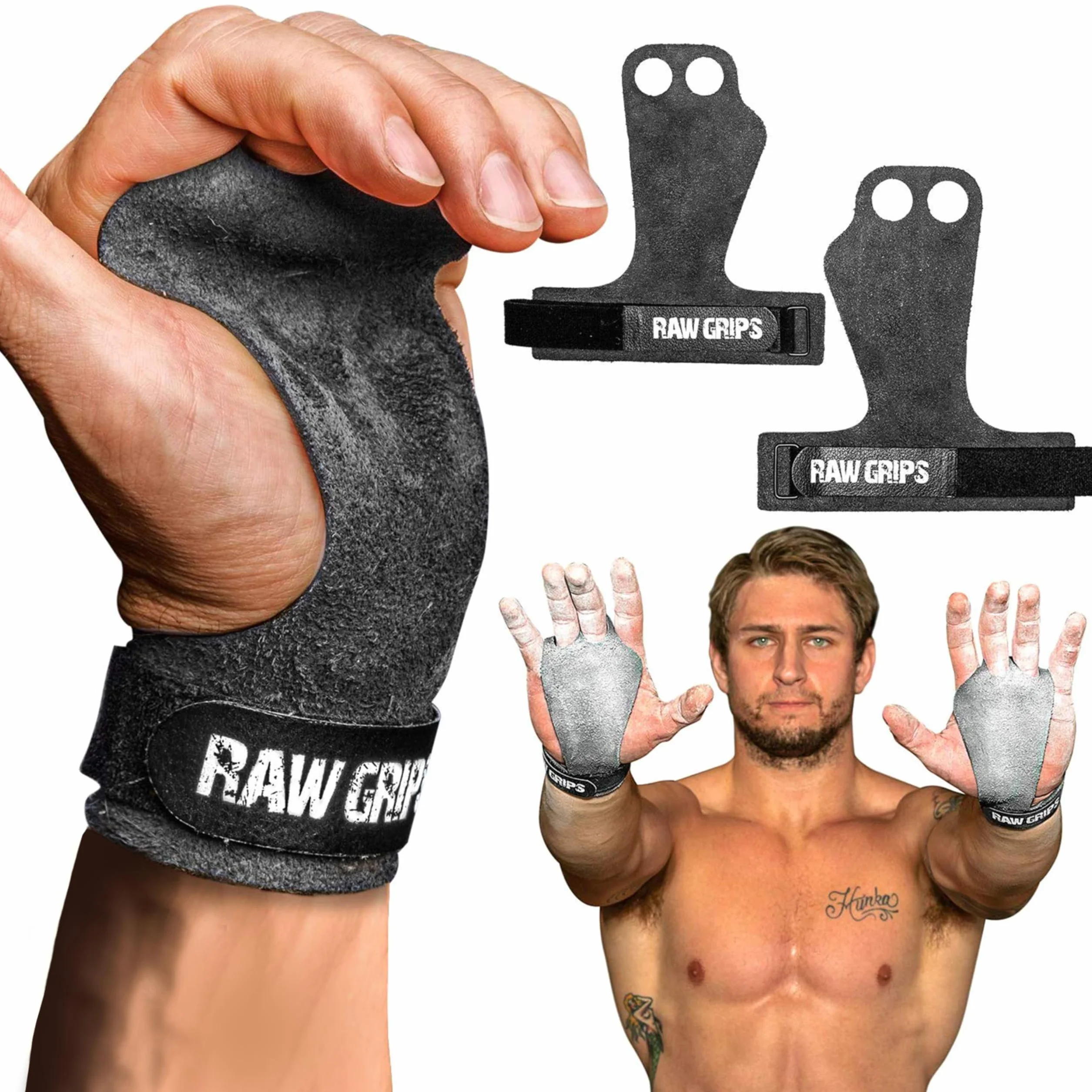 JerkFit Raw Grips 2 Dita in Pelle Ginnastica Protezione Palma