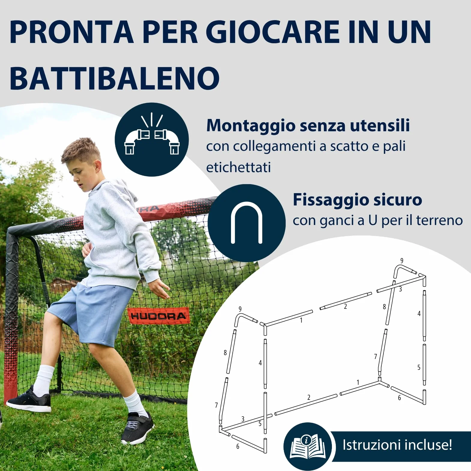 HUDORA Porta da Calcio Pro Tect Advanced – Porta da Calcio all'Aperto con Rete Resistente alle Intemperie per Bambini e Adulti