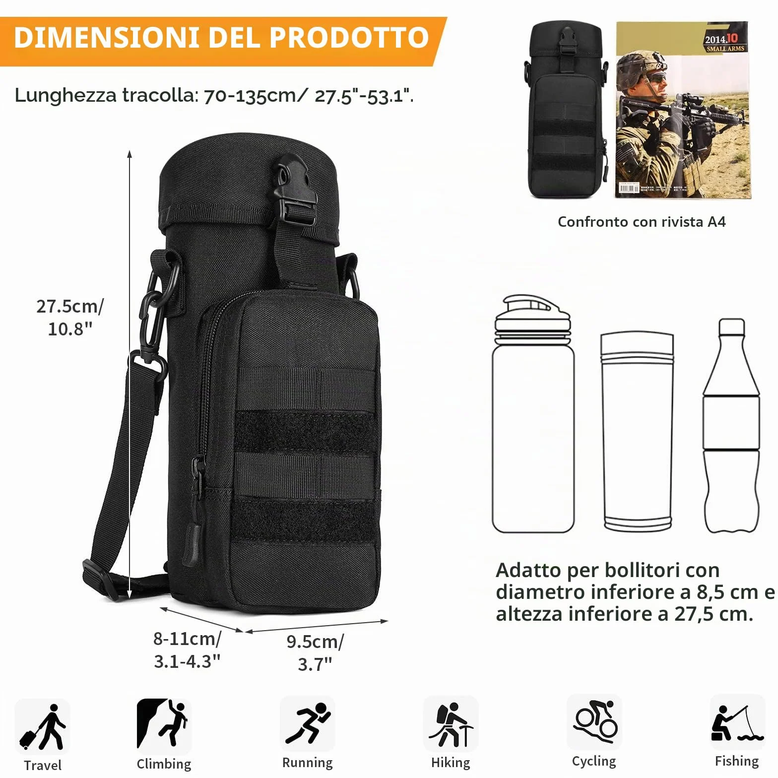 Huntvp Borsa per Borraccia Molle Militare Tattico Borsa Tracolla Porta Bottiglia Custodia Borraccia per Sport Outdoor Ciclismo Trekking Campeggio Escursionismo