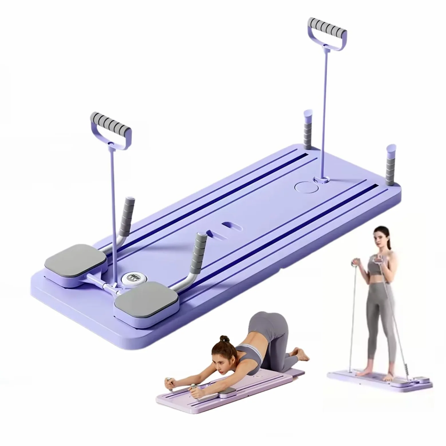 Tavola riformatrice per pilates 4 in 1 con rimbalzo automatico e timer, capacità 136 kg, pieghevole, per palestra domestica, attrezzatura antiscivolo per fitness per donne e uomini