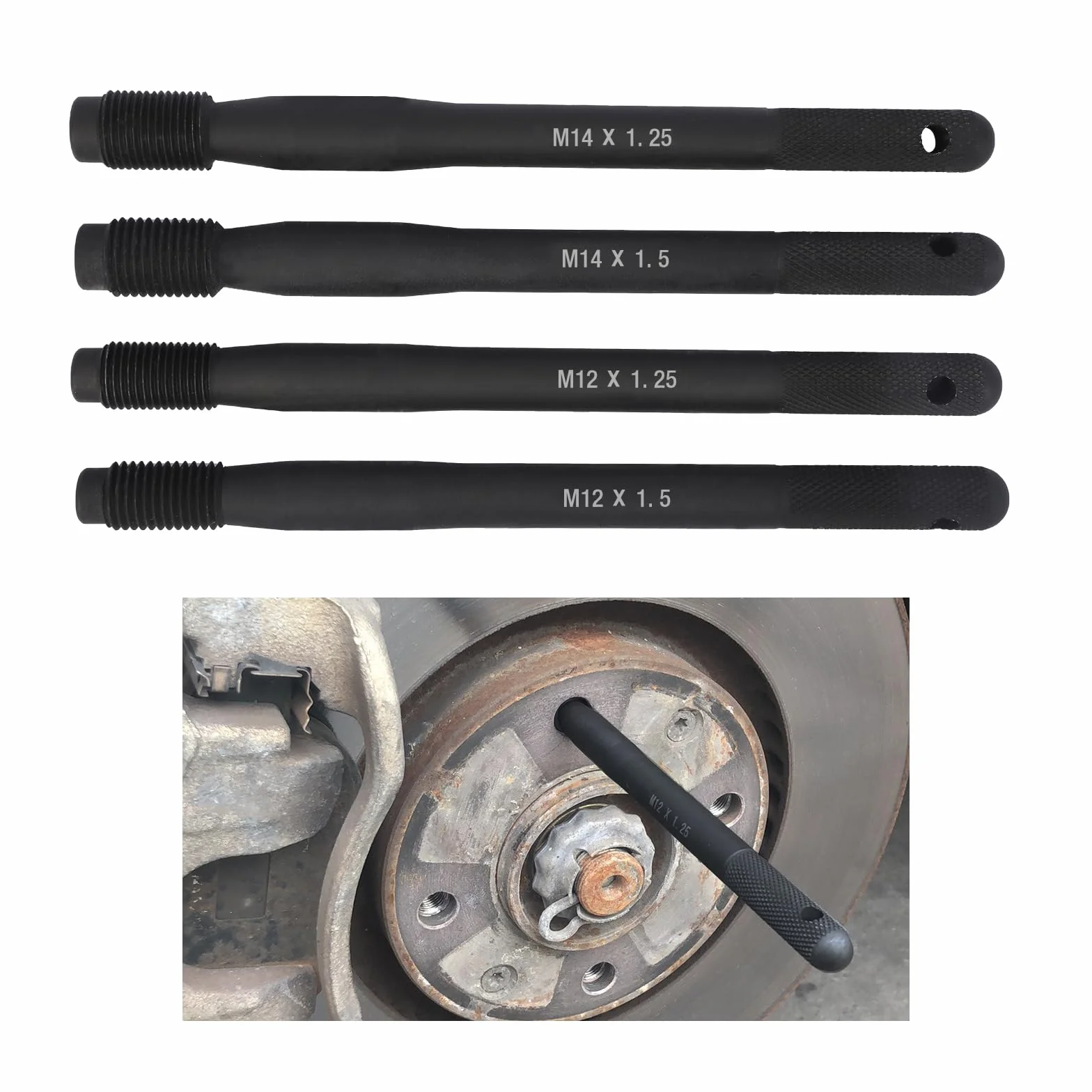 PLAYOCCAR 4PCS Perno Guida Ruota, M12X1.5 M12X1.25 M14 X1.5 M14X1.25 Strumento per Allineamento Ruote Compatibile con i Veicoli Europei, Lunghezza 160MM