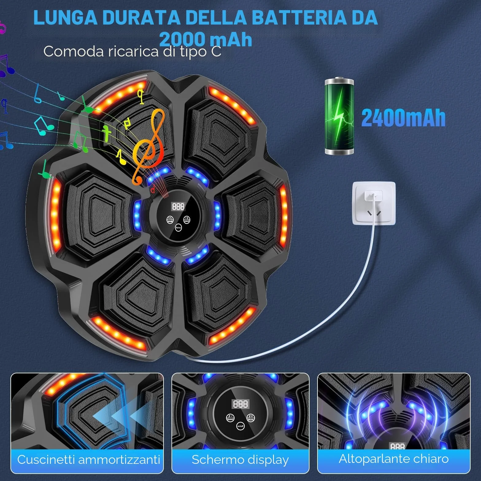 Music boxing machine, bersaglio da boxe musicale a parete, Smart LED, Bluetooth, con guantoni da boxe, con 9 velocità e modalità di conteggio, per adulti e bambini