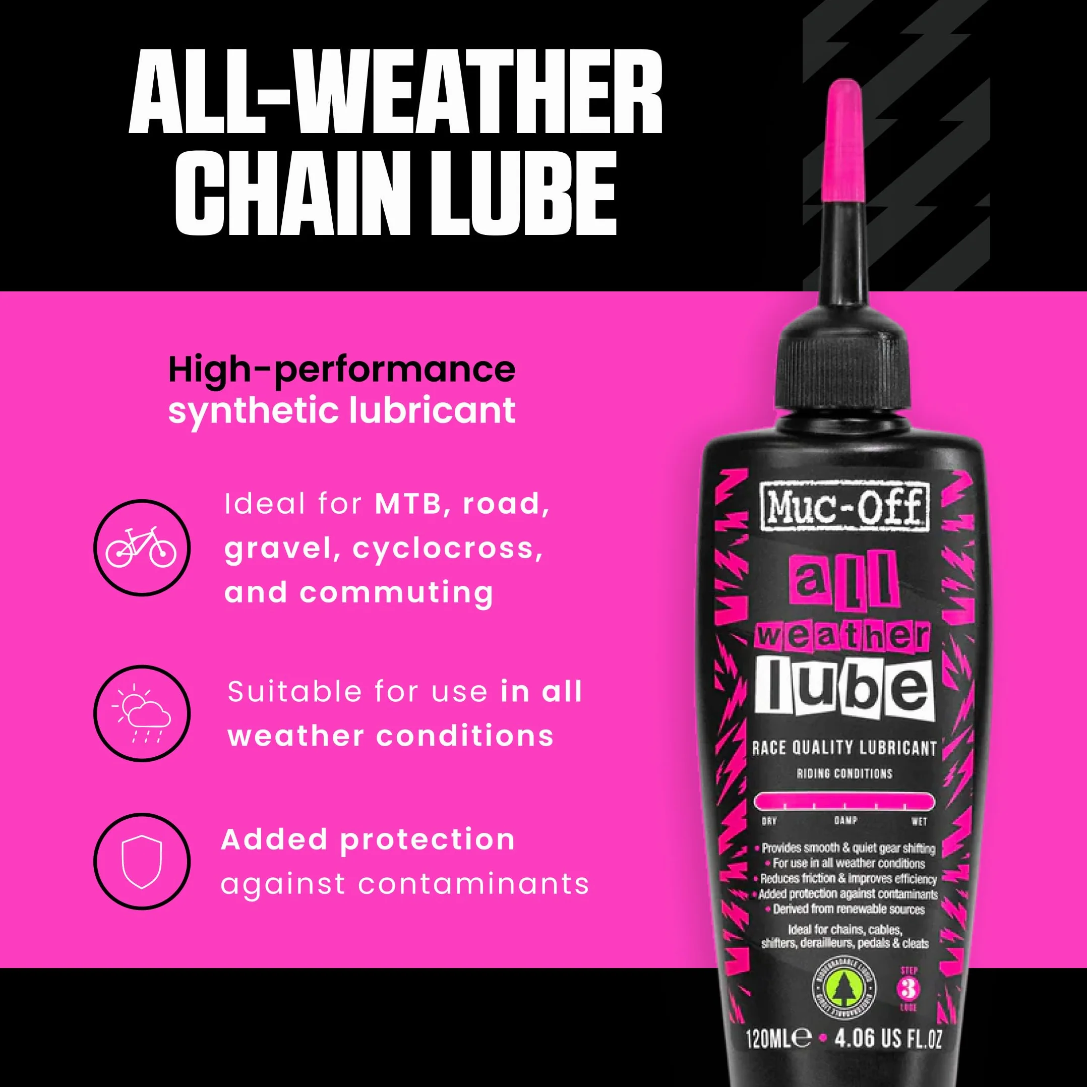 Muc-Off All-Weather Chain Lube 120 ml - Lubrificante Catena Bici Biodegradabile