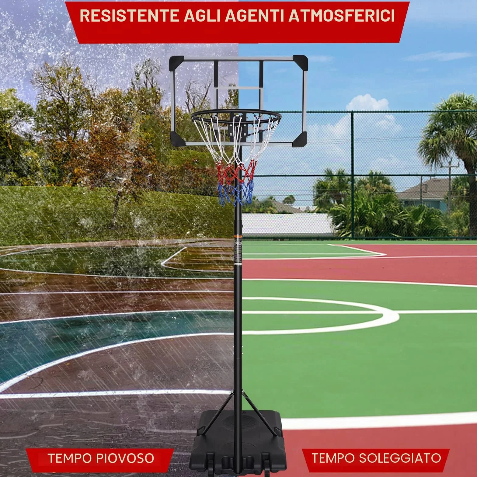 Canestro da basket portatile regolabile 7 piedi tabellone trasparente 165-213 cm