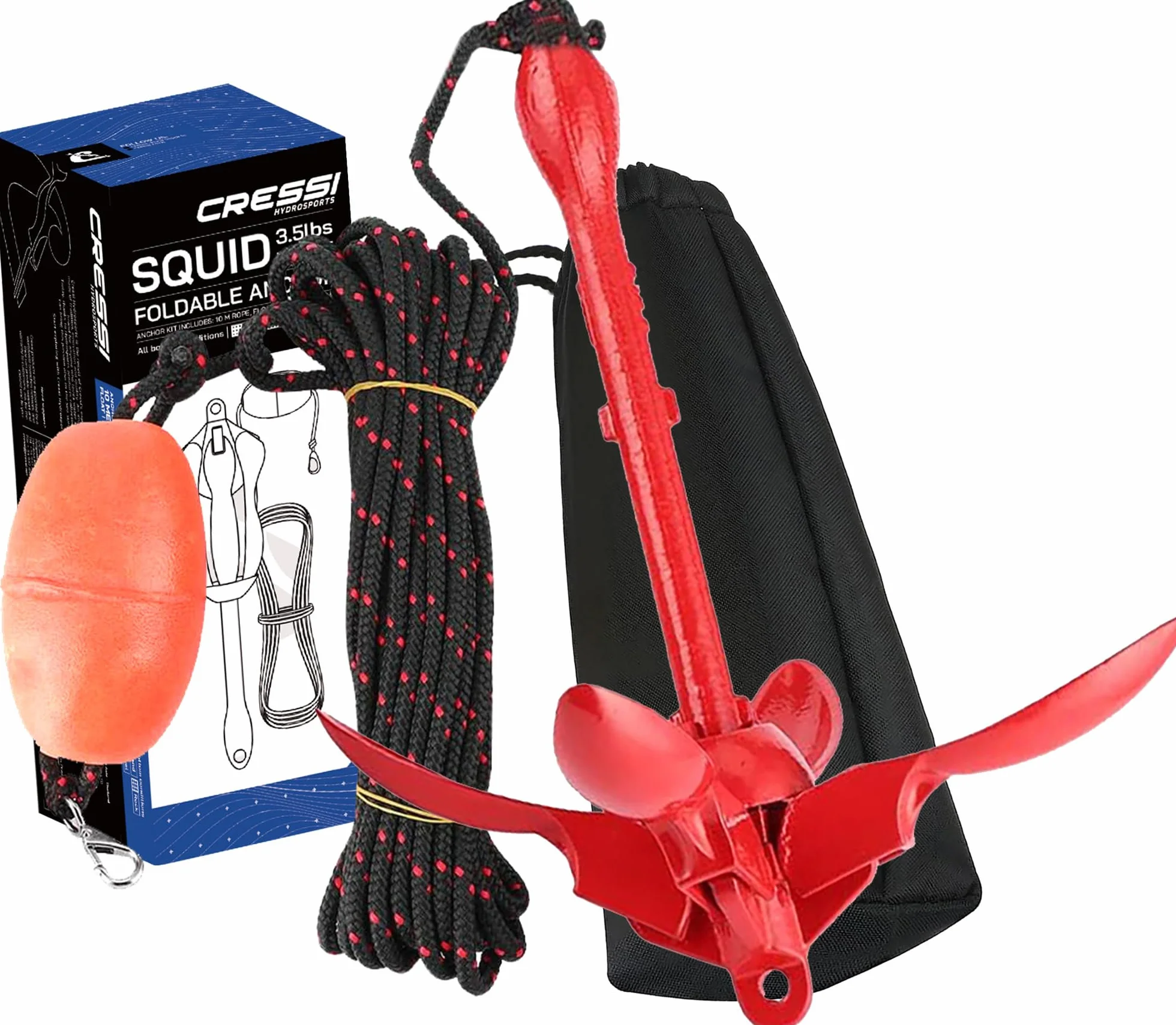 Cressi Squid Ancora Pieghevole per SUP Kayak e Gommone con Cima 10m Galleggiante Moschettone, Accessori Nautica per Tavola SUP Gonfiabile Barca Canoa e Kayak da Pesca
