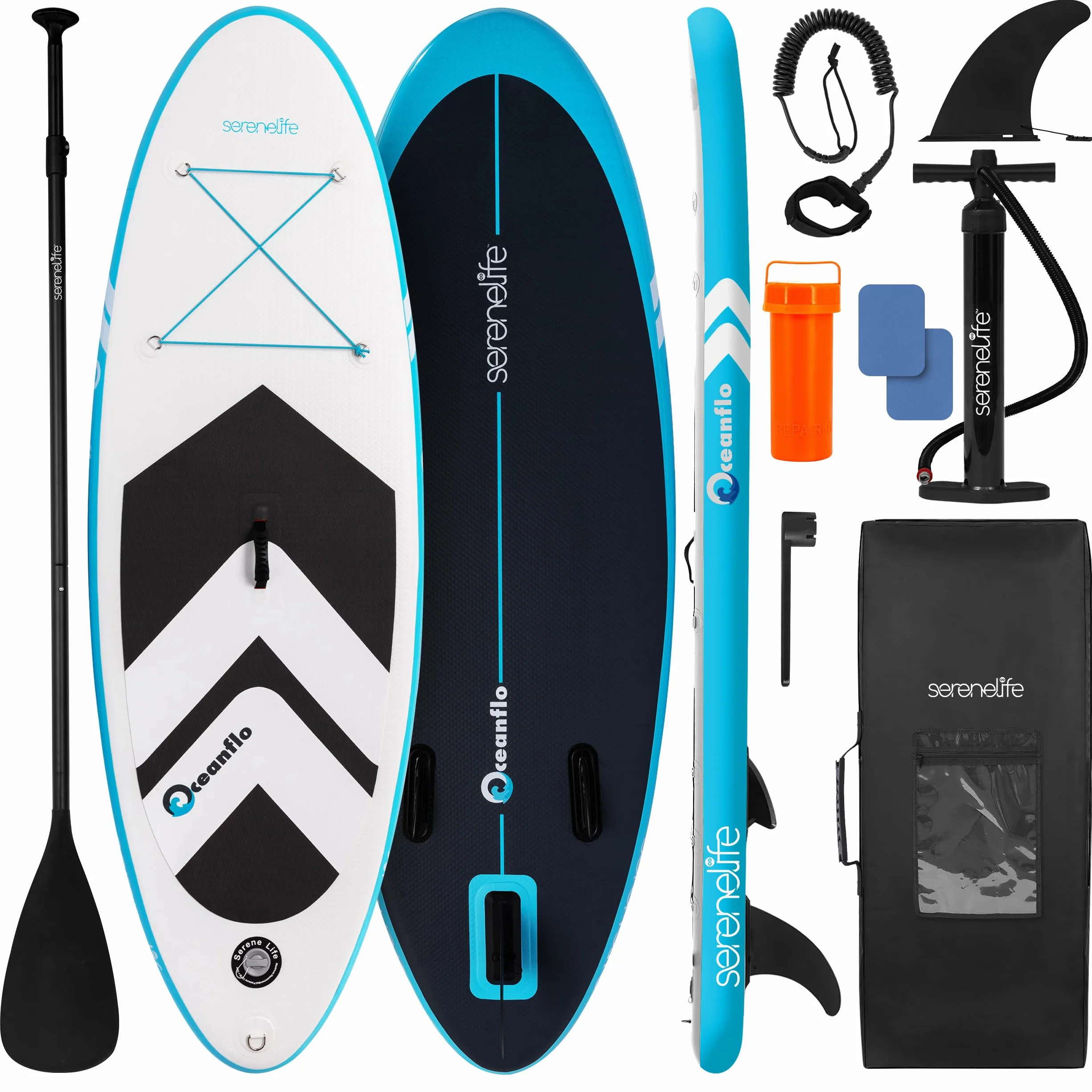 SereneLife SUP Gonfiabile 237 cm Tavola Larga 76 cm Stand Up Paddle Board Include Pagaia Regolabile Zaino 90 kg
