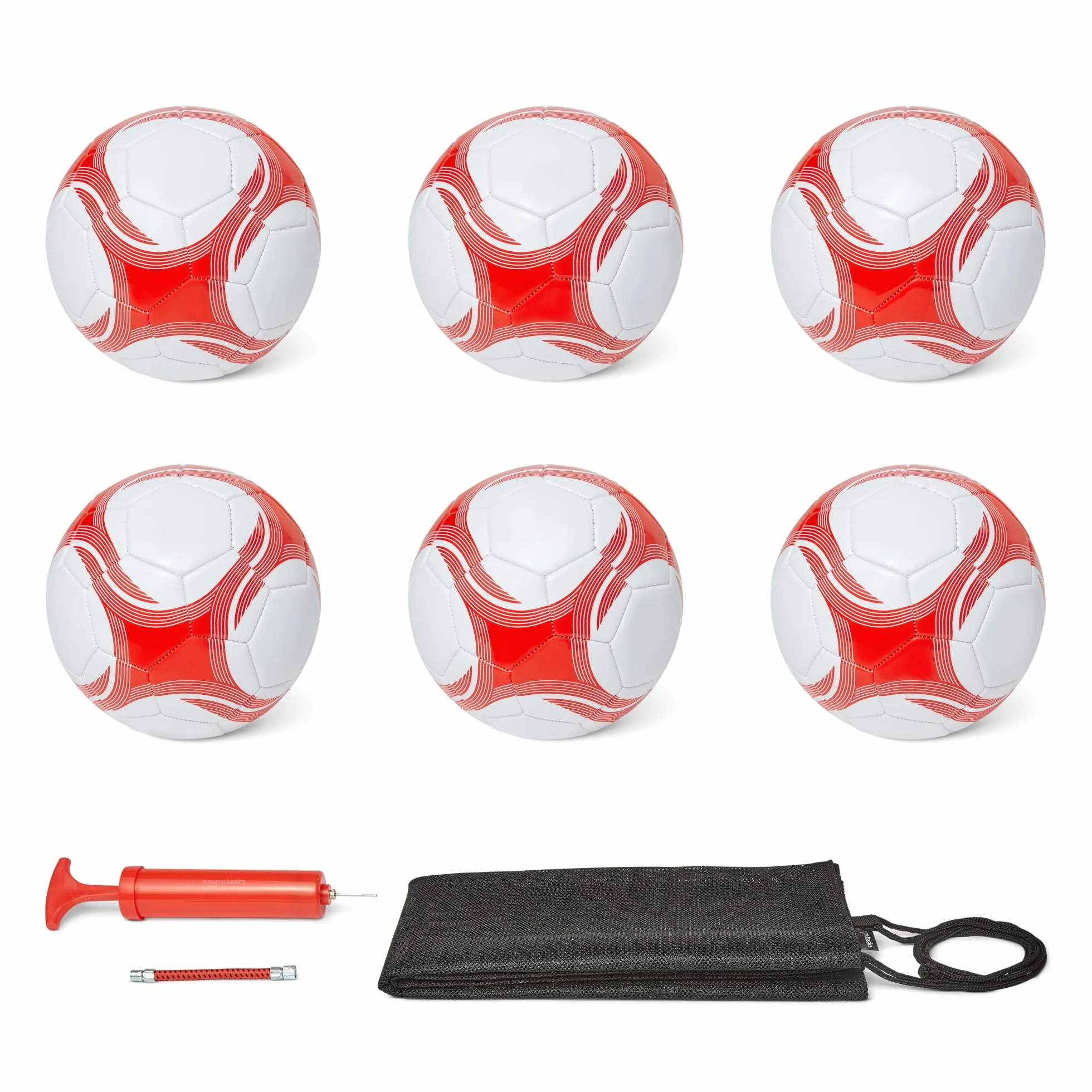 Amazon Basics Pallone da Calcio con Pompa - Pallone da Allenamento, Costruzione in PVC Resistente, Camera d'Aria in Butile, Uso Interno/Esterno, Pallone da Pratica Cucito a Macchina, Bianco e Rosso