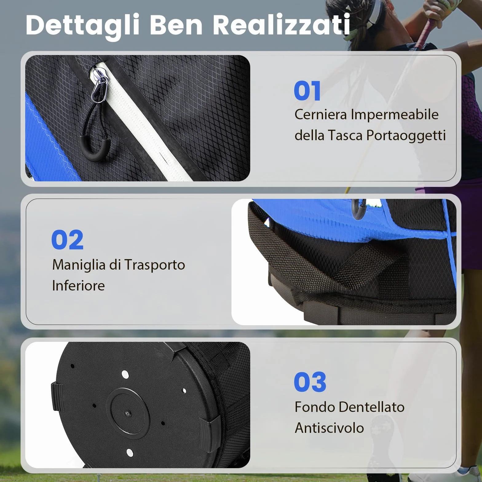 COSTWAY Borsa da Golf con Divisori Superiori a 14 Vie, 9 Tasche, Tasca Termica, Cappuccio Antipioggia