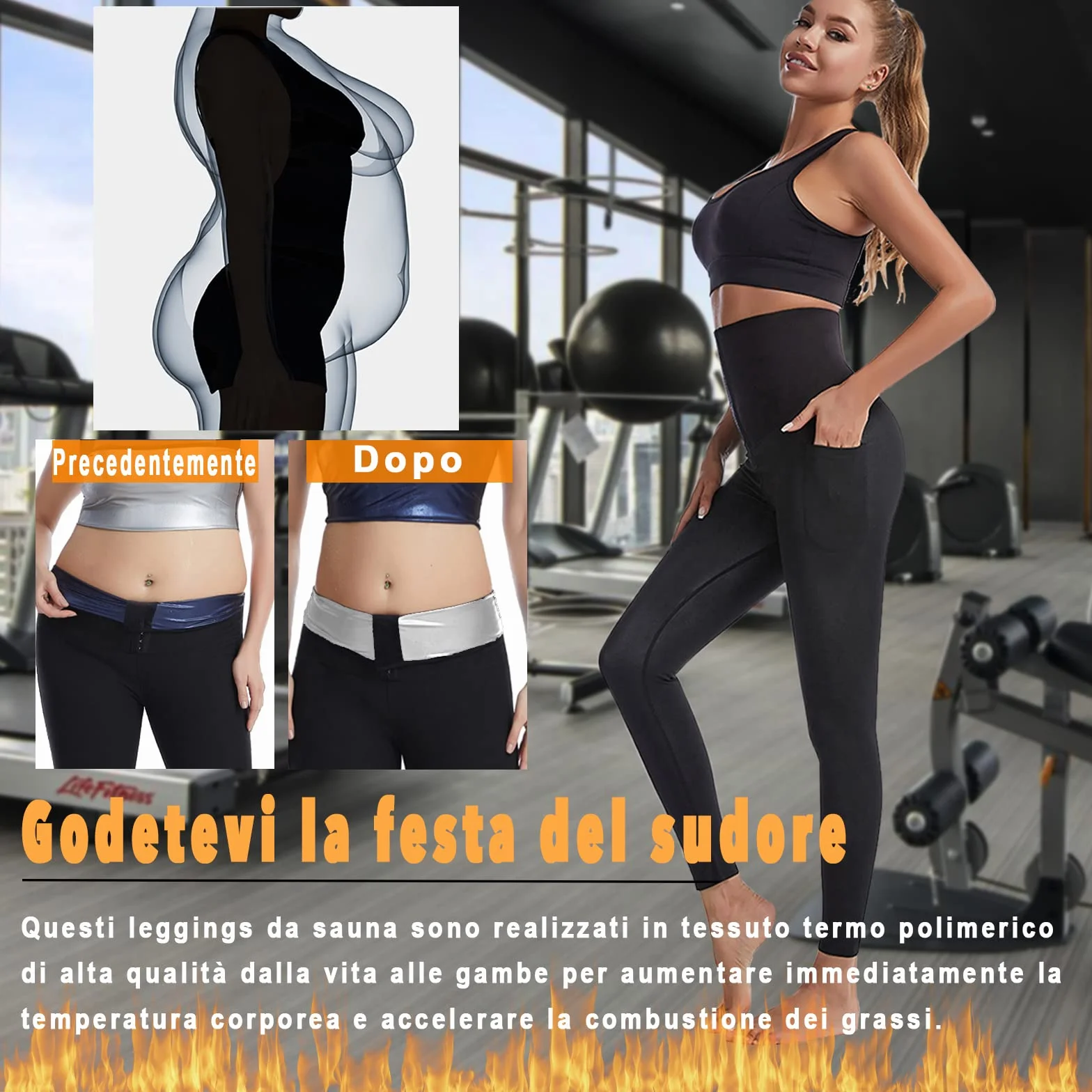 Merlvida Pantaloni Sauna Dimagranti Donna Vita Alta Leggins Effetto Sauna Sportivi Push Up Tuta Dimagrante per Yoga Corsa Fitness