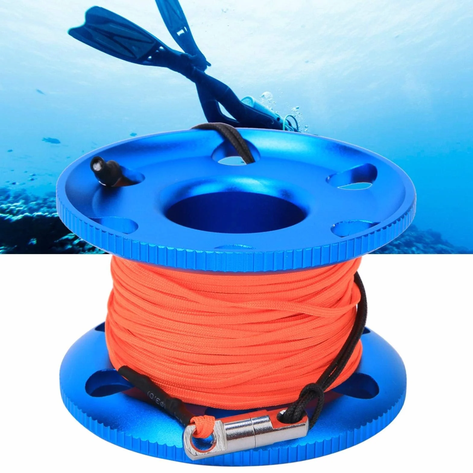 Bobina da immersione in acciaio inox arancione fluo 50 m per snorkeling subacqueo