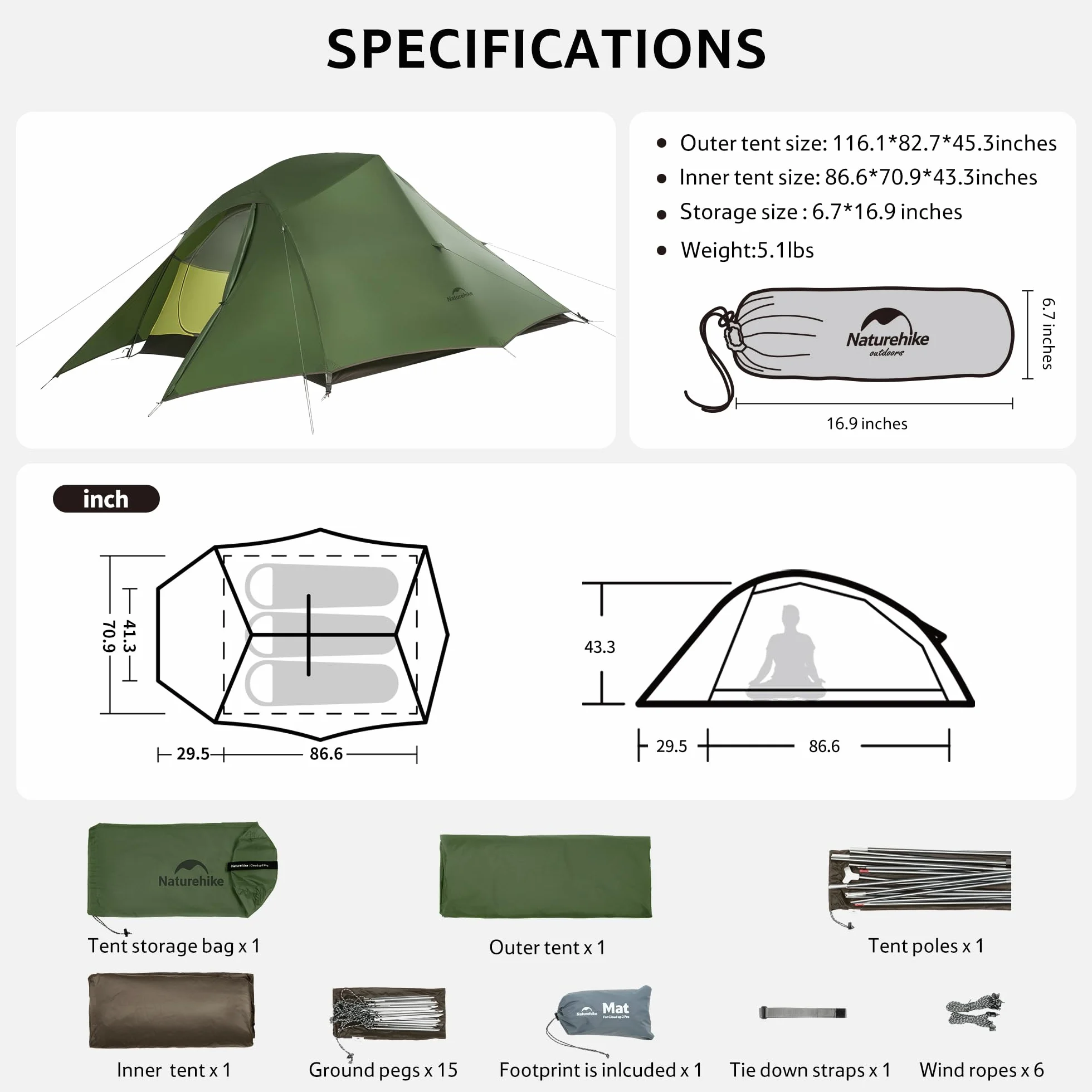 Naturehike Nuovo Cloud-up 3 Persona Tenda Aggiornata Doppio Strato Tende da Escursioni