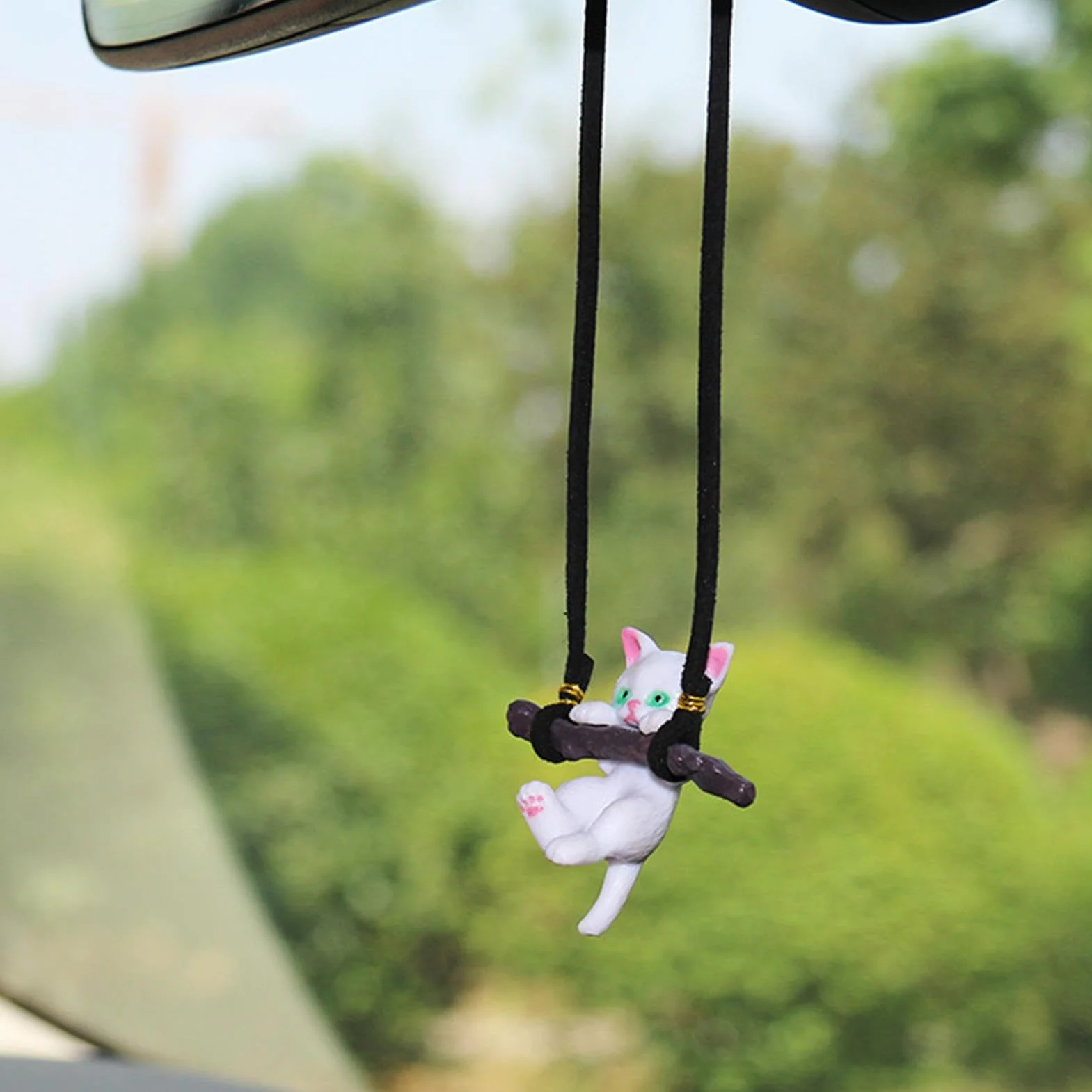Cat Car Pendant Mirrors Hangable Accessories Cute Branch Kitten Charm For Rearview Mirror Auto Interior Decor 4 Inches Pink