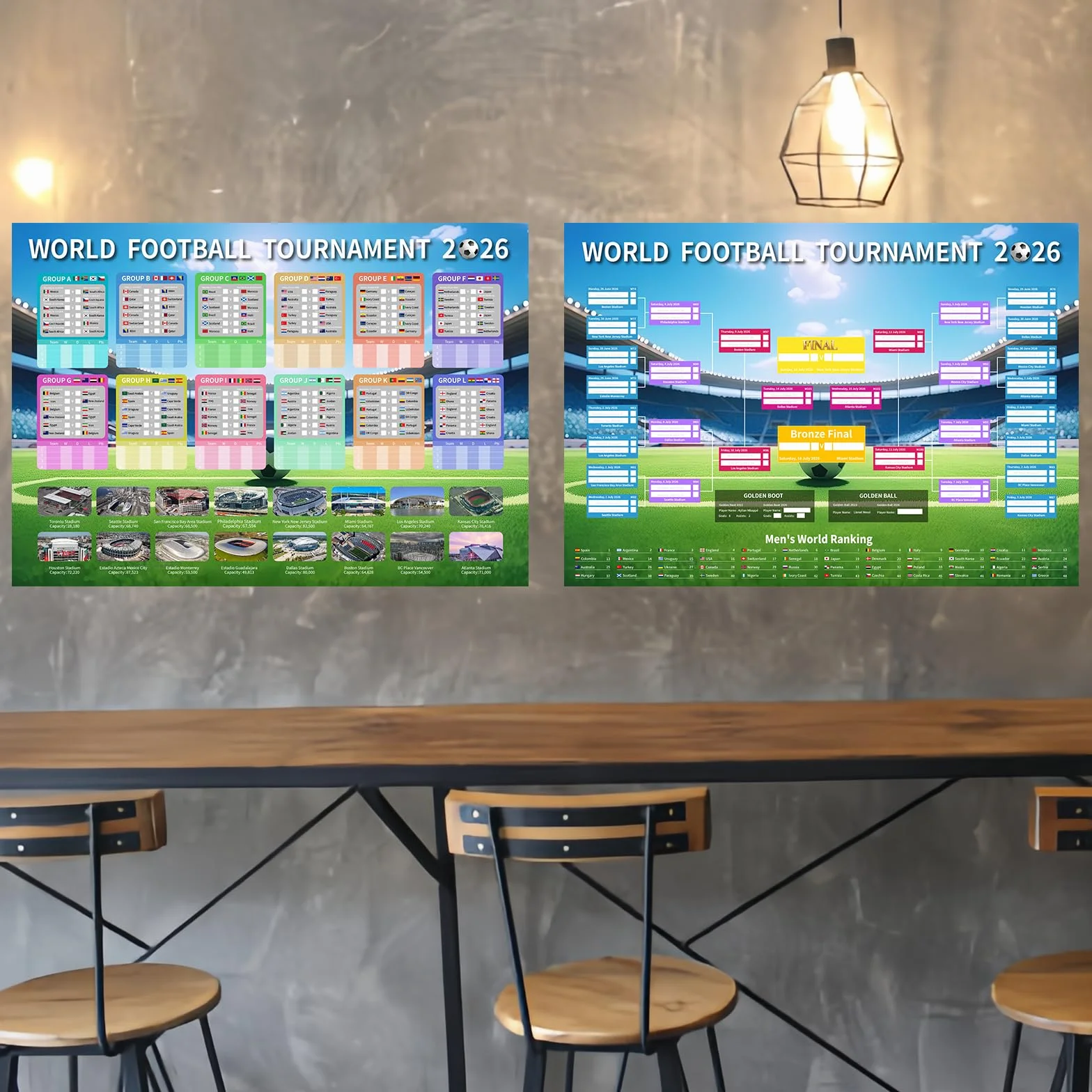 Tabellone da parete Mondiali calcio 2026 poster programma A2 60x42cm 23.6x16.5 pollici decorazioni feste regali