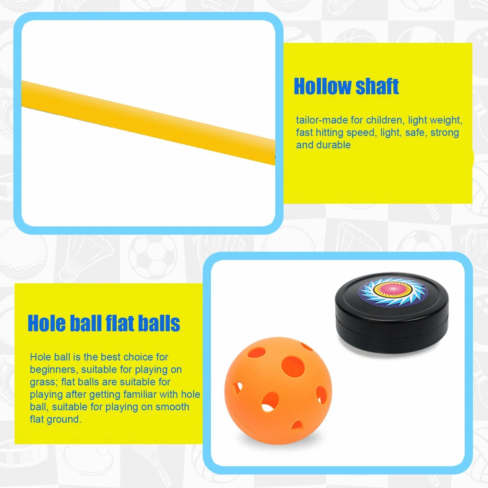 Bastoni da hockey per interni - Set di mazze da hockey leggeri per bambini principianti