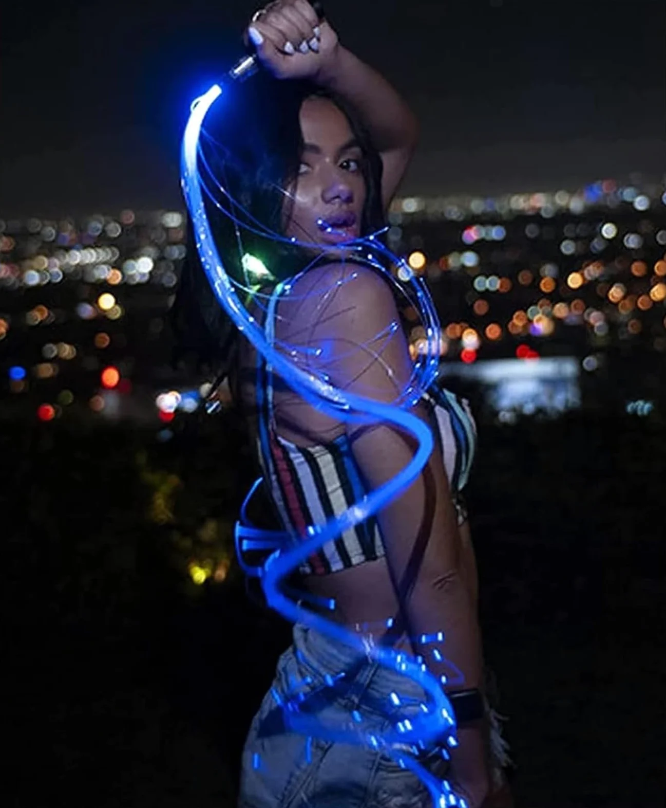 ELzEy Frusta in Fibra Ottica a LED, Frusta Leggera, Frusta Pixel Girevole a 360° con 10 Colori, Frusta Leggera, Giocattolo a Flusso Perfetto for la Danza, Le Feste