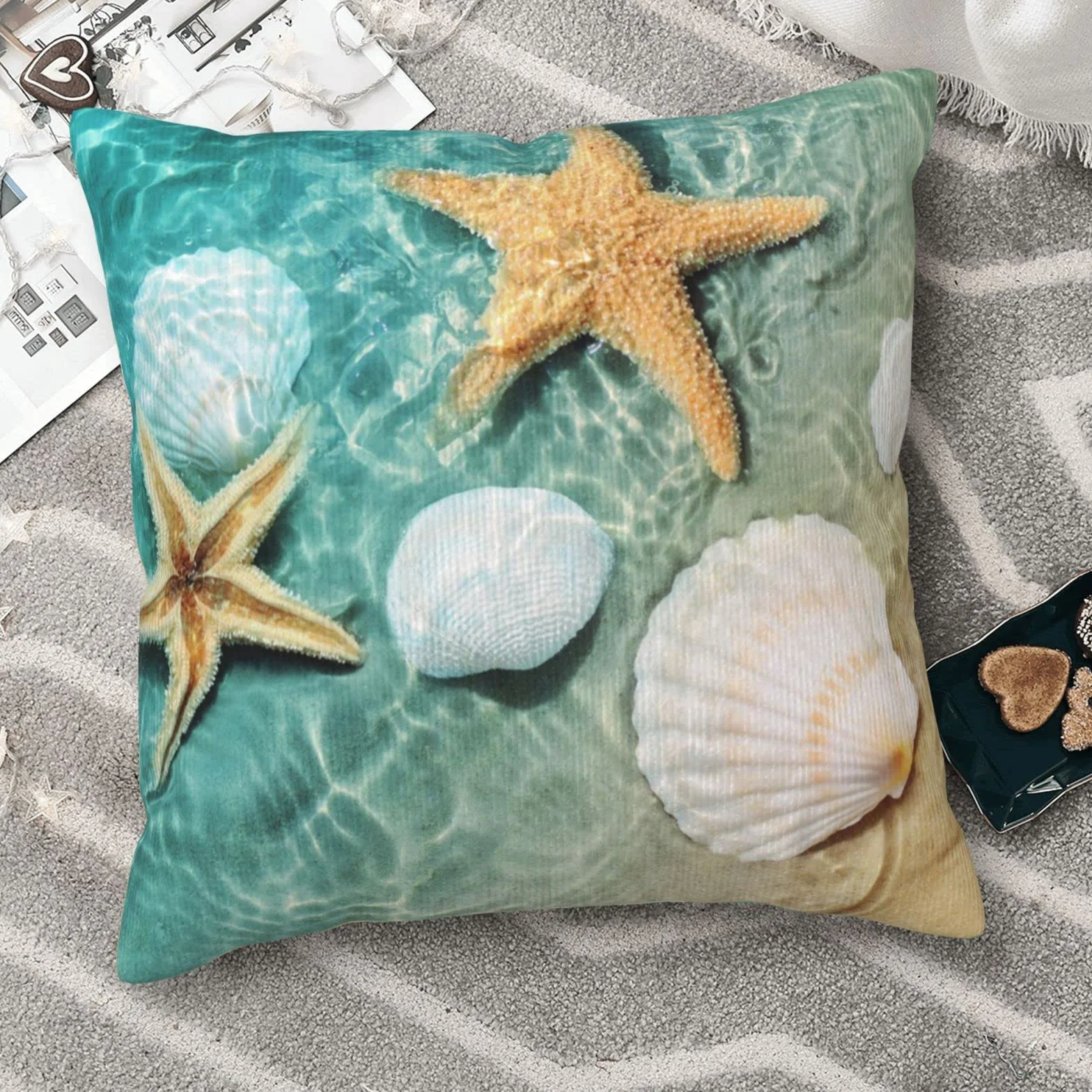 Federa per cuscino quadrata stampata stella marina 45 x 45 cm