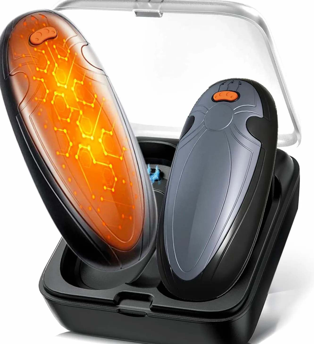 Scaldamani ricaricabili, confezione da 2, con custodia di ricarica, scaldamani elettrico da 14000 mAh, riutilizzabile, riscaldamento lungo 60 ore, scaldamani portatile per donne e uomini, campeggio