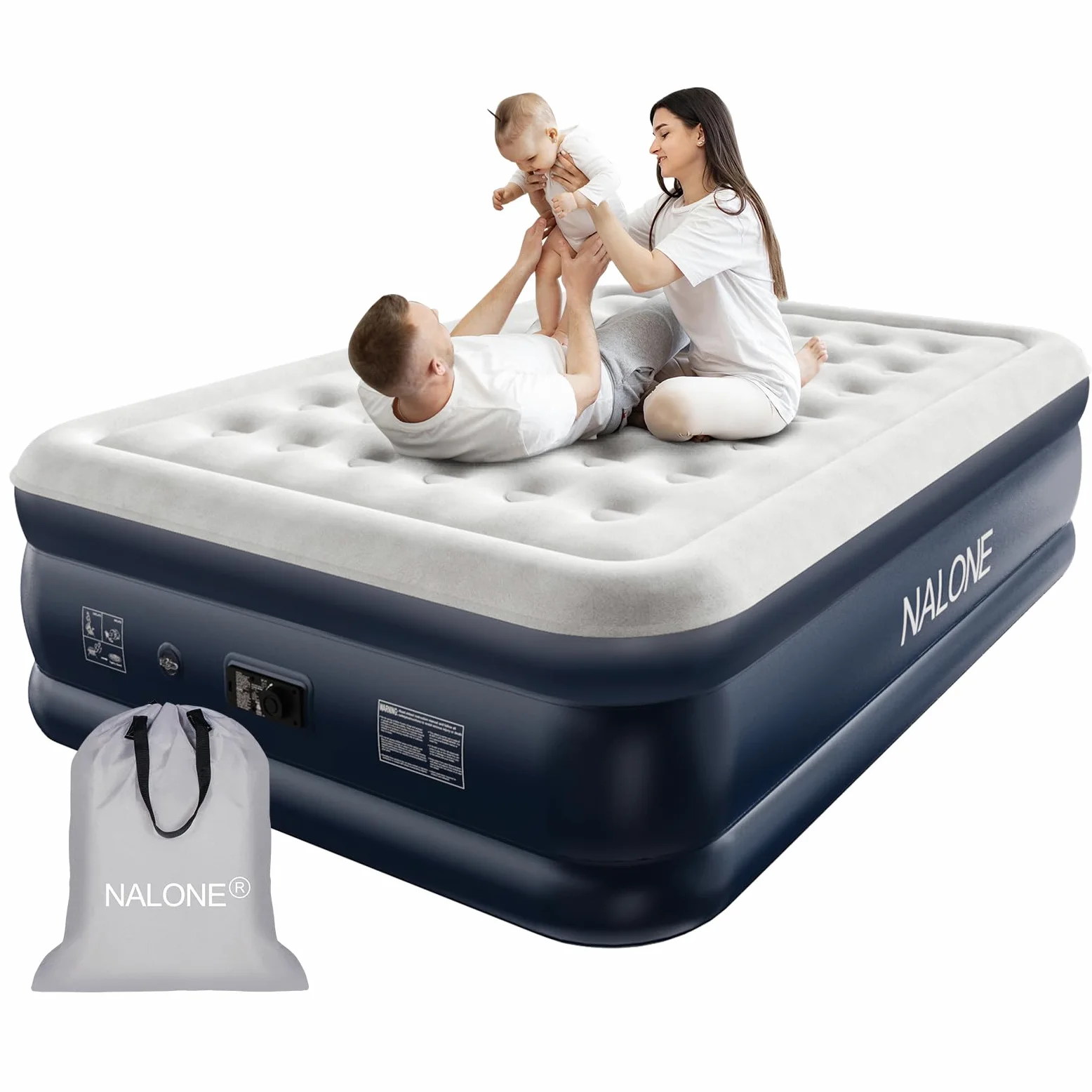 NALONE Materasso gonfiabile matrimoniale,Letto matrimoniale gonfiabile,Materasso d'aria auto gonfiante con pompa integrata,Letto gonfiabile in 3 minuti, Uso domestico 203x152x46cm
