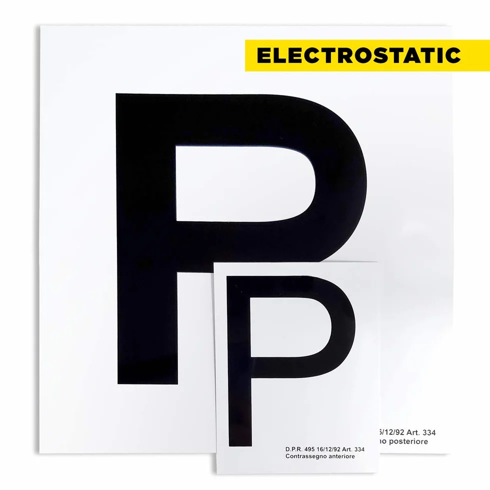 Contrassegno Elettrostatico "P" Principiante 4R Quattroerre.it Set di 2 Pezzi Anteriore + Posteriore