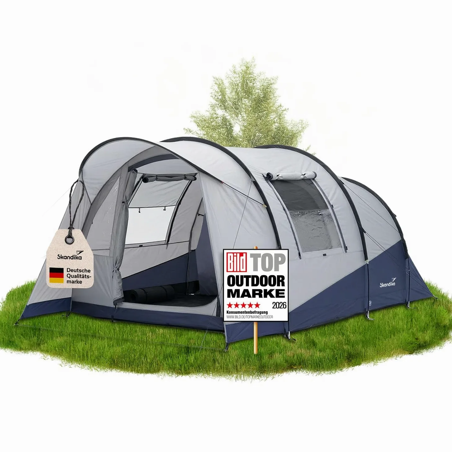Skandika Tenda a tunnel Isken 3 Protect, tenda da campeggio per 3 persone, finestra con zanzariera, fondo cucito, impermeabile, colonna d'acqua 3000 mm, con canopy, tenda per campeggio, festival