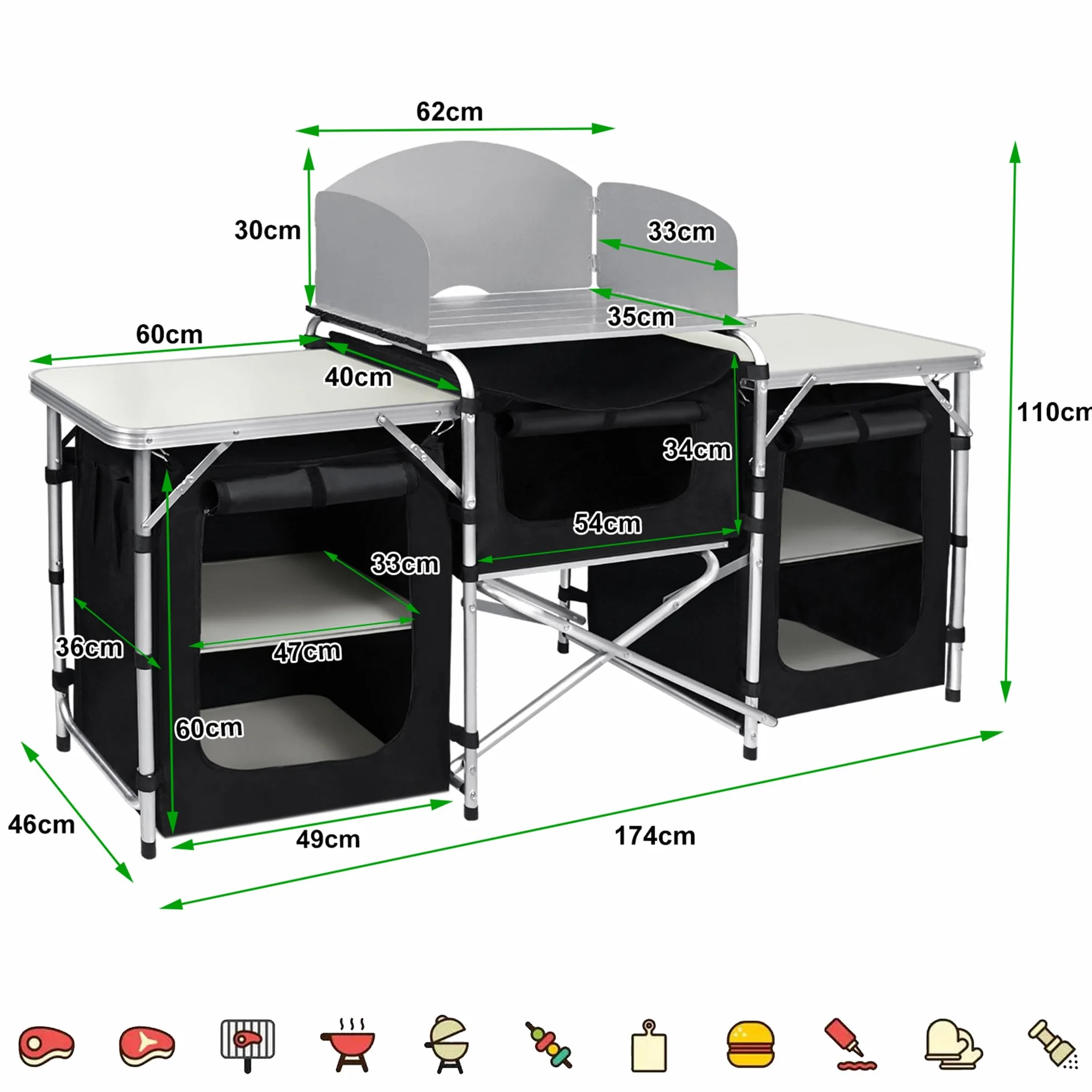 Armadio da campeggio pieghevole in alluminio tessuto Oxford MDF con borsa trasporto
