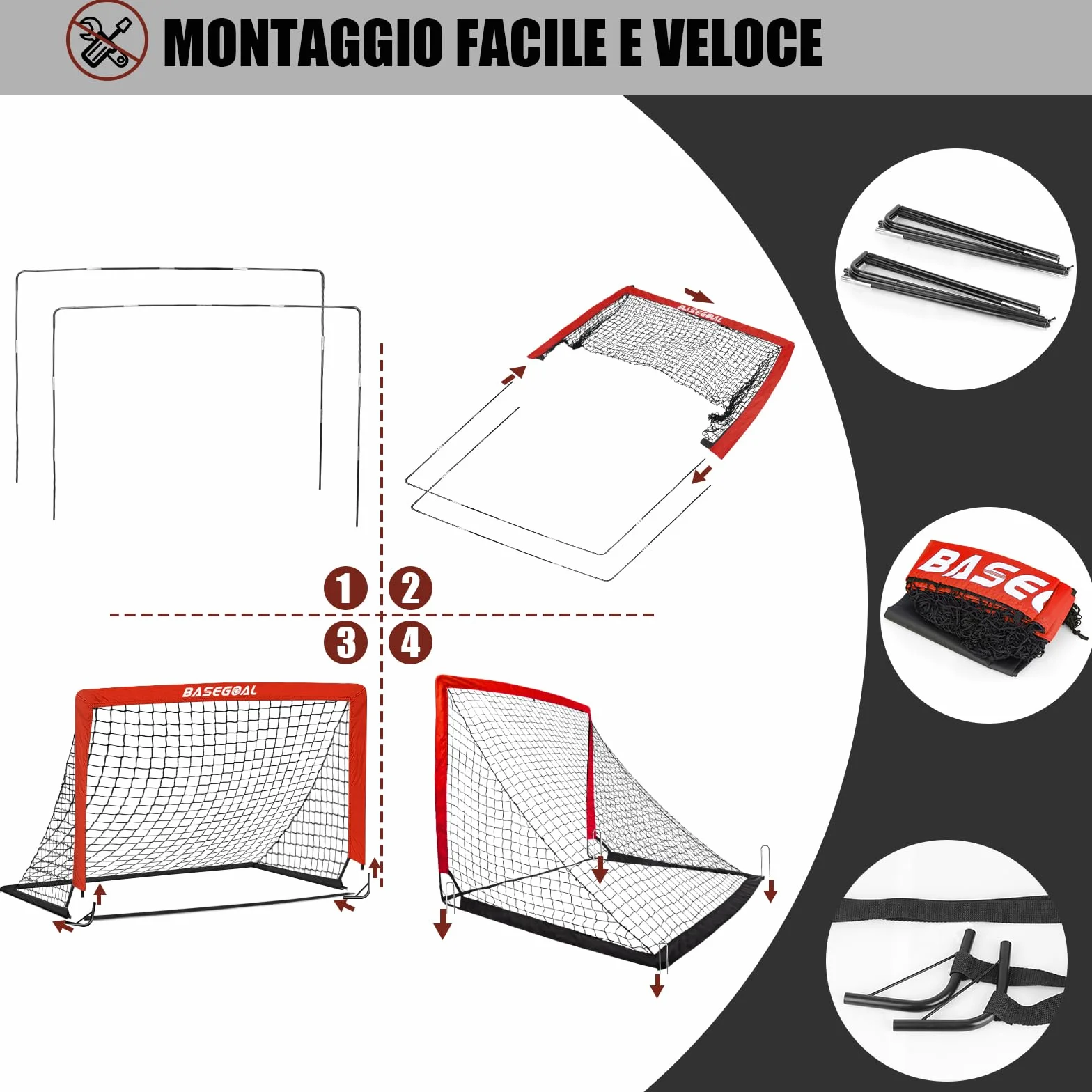 Porta da Calcio 150x120cm con Aste in Fibra di Vetro e Reti per Giardino