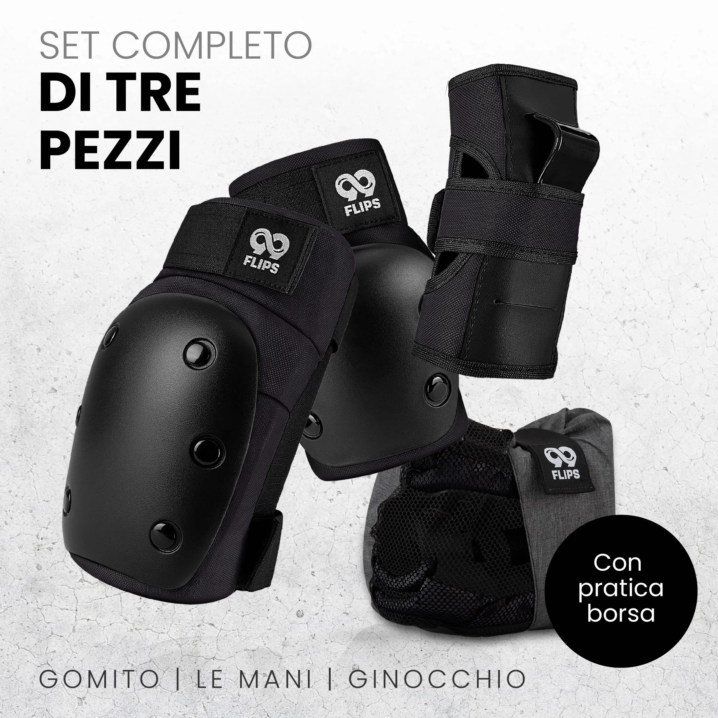 99FLIPS Protezioni Skateboard Adulto e Giovani - Set Ginocchiere Gomitiere